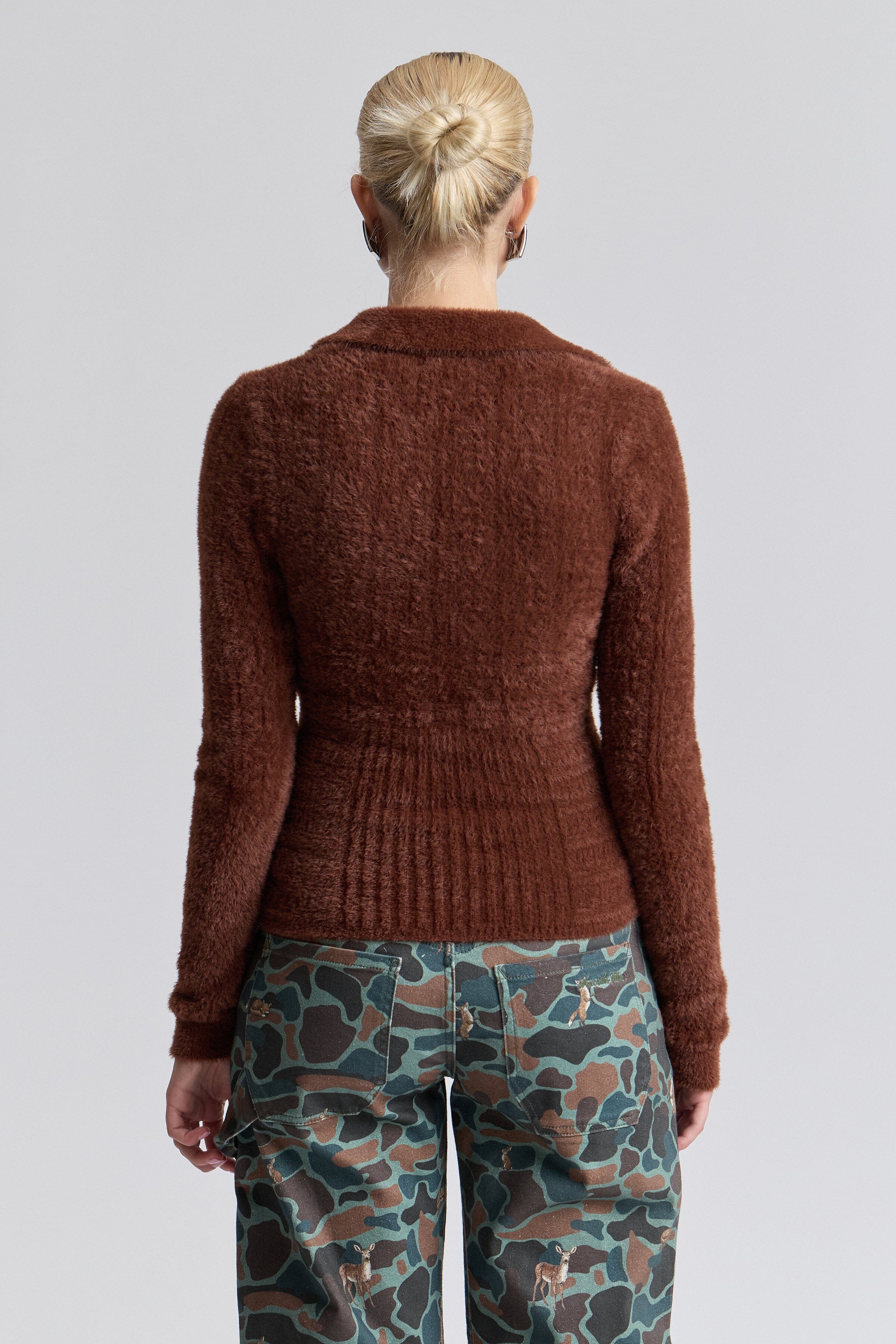 Brown fuzzy sweater with long sleeves - Shop designer women's cute sweaters by Avec Les Filles