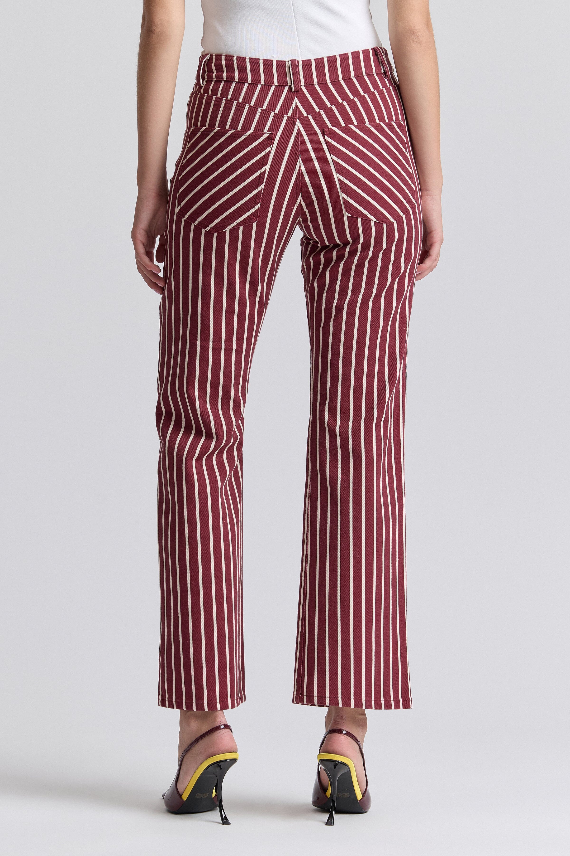 Flared red and white striped pants in a cotton blend - Shop women's cute red flare jeans by Avec Les Filles.