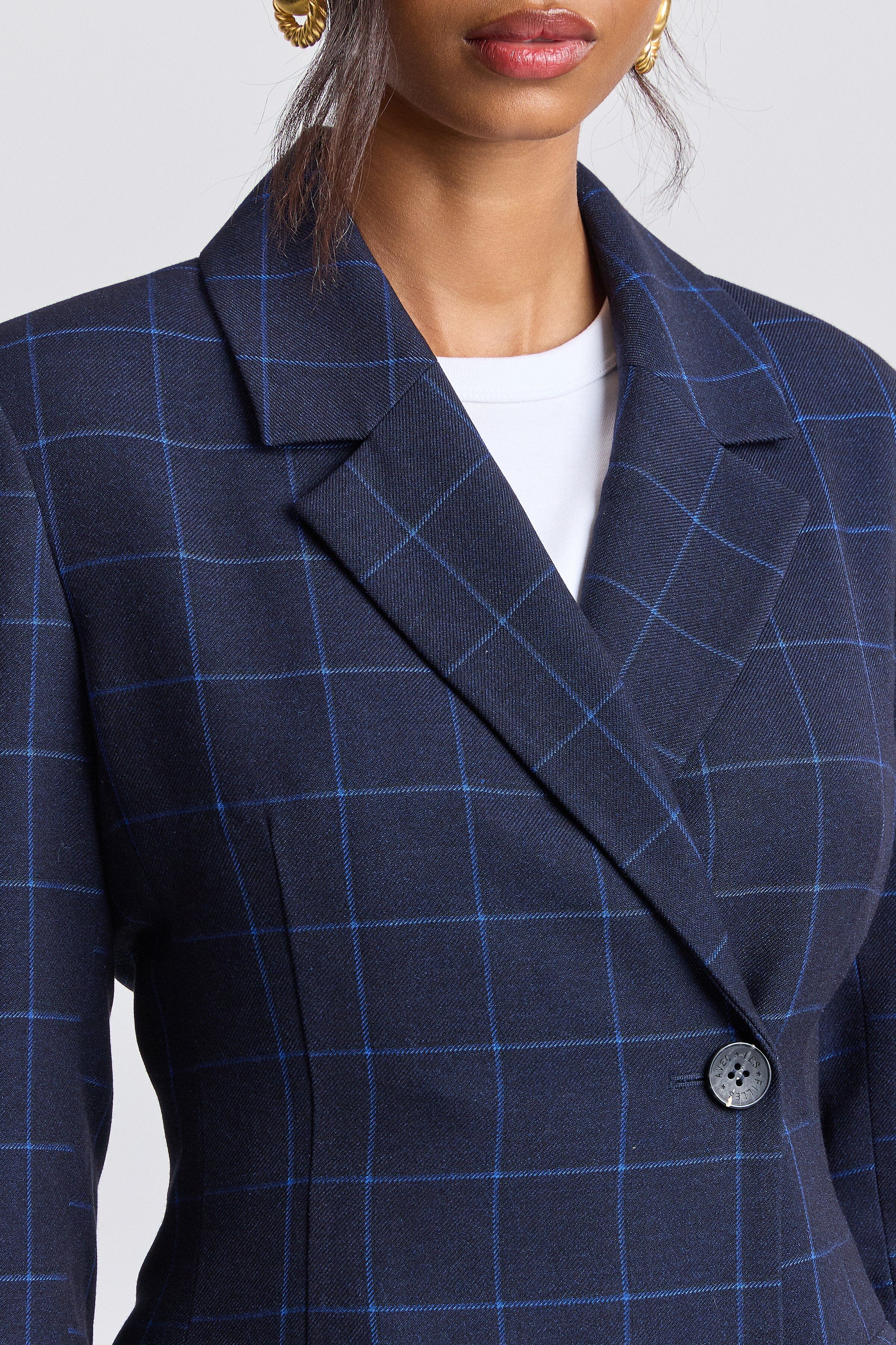 Button-front navy blazer womens with notch collar and long sleeves - Shop cute blazer jackets by Avec Les Filles.