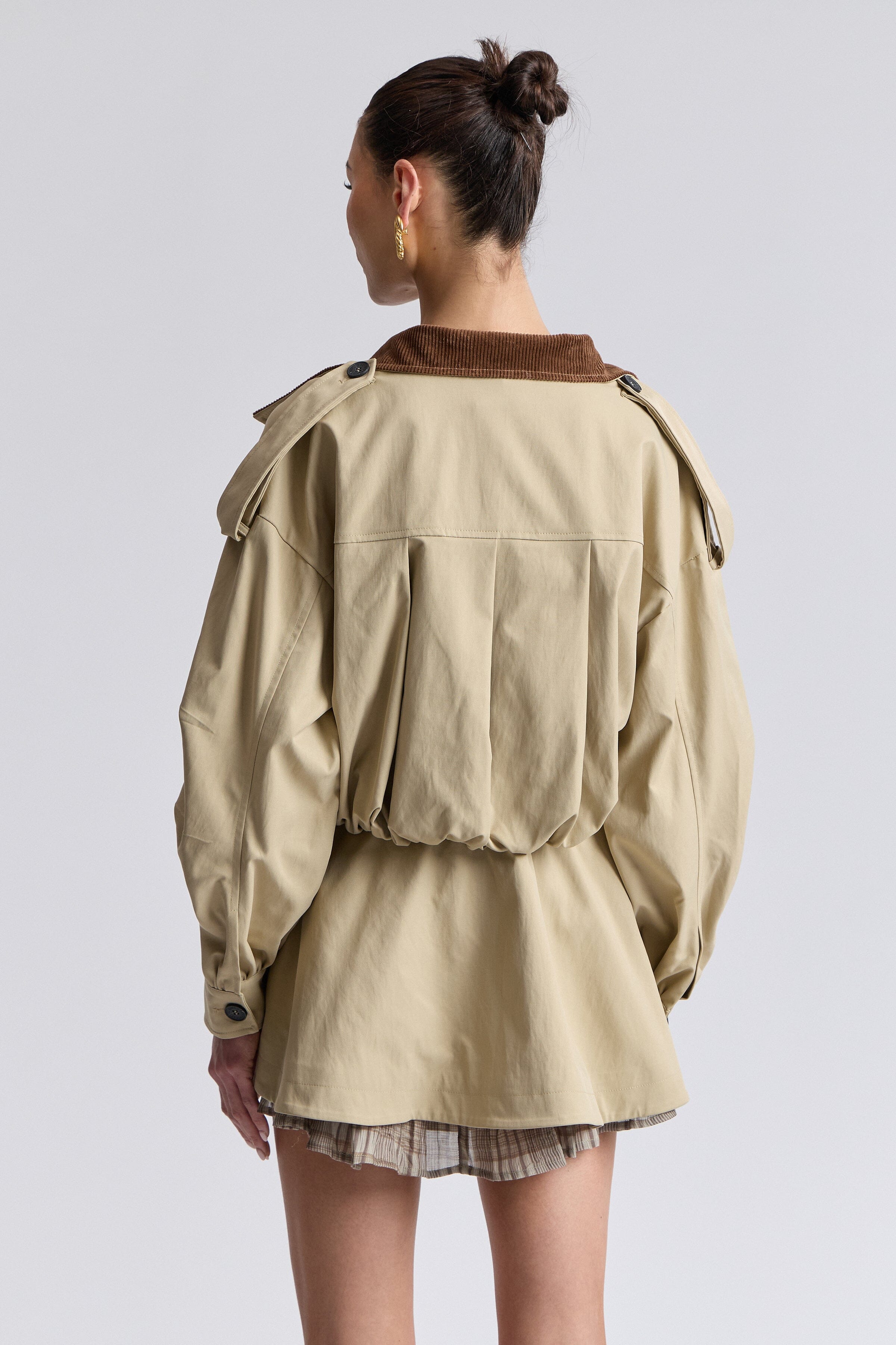 Corduroy-collar blouson peplum khaki trench coat womens with long sleeves - Shop cute jackets by Avec Les Filles.