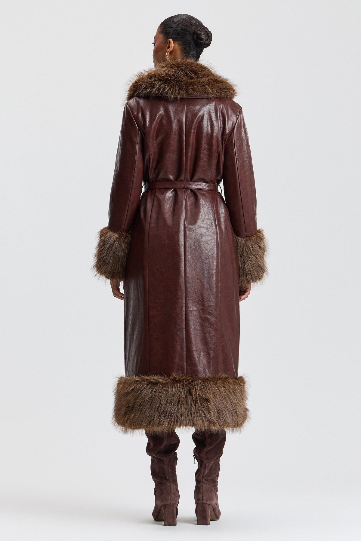 Belted brown faux fur coat with a lapel collar - Shop designer women's cute faux fur jackets by Avec Les Filles.