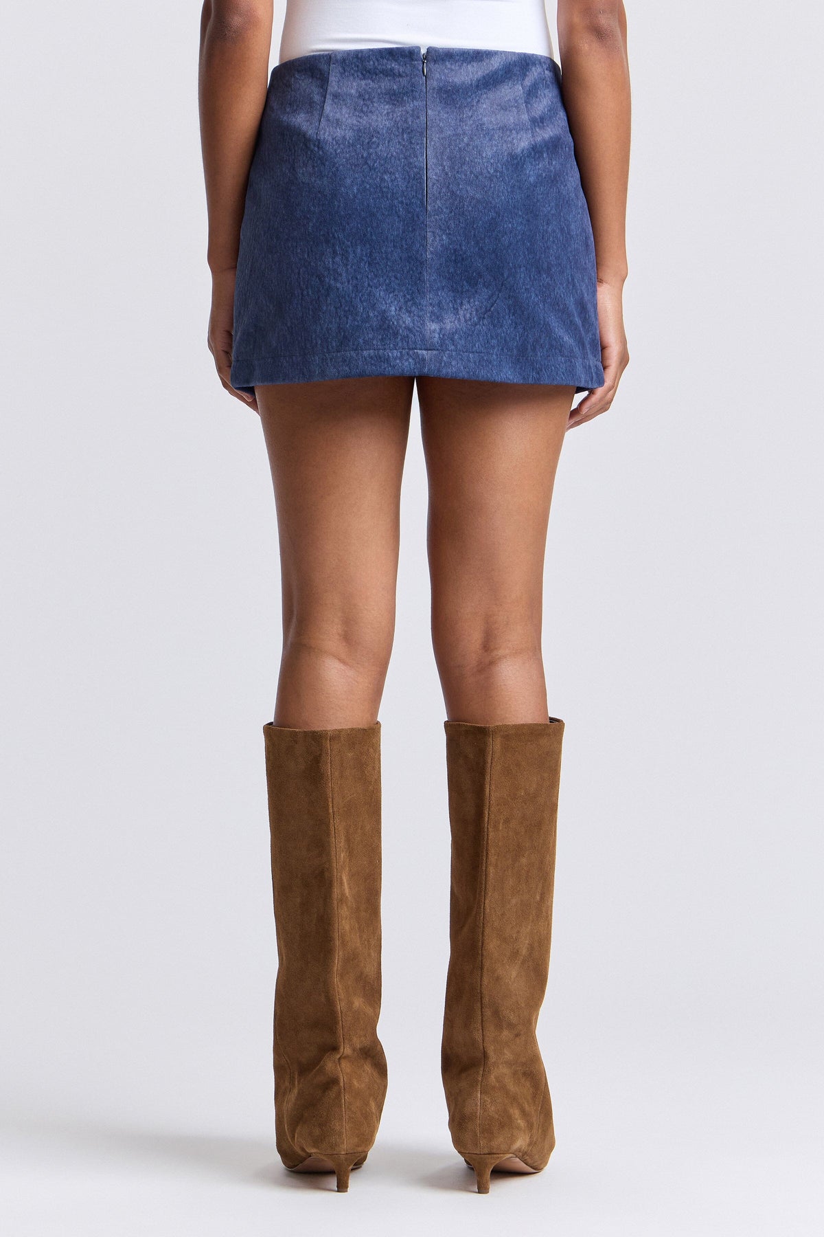 Faux wool mini skirt blue with A-line silhouette - Shop designer women's cute mini skirts by Avec Les Filles.