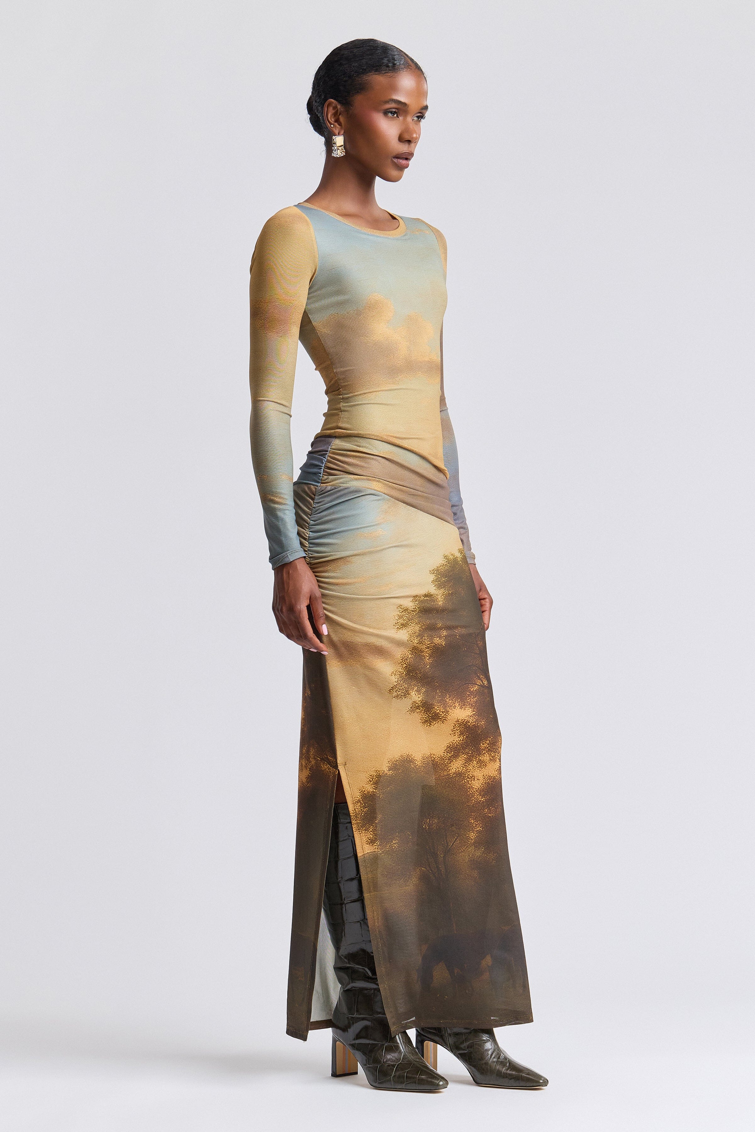 women's mesh dress with round neck and long sleeves - Shop women's cute maxi dresses by Avec Les Filles.