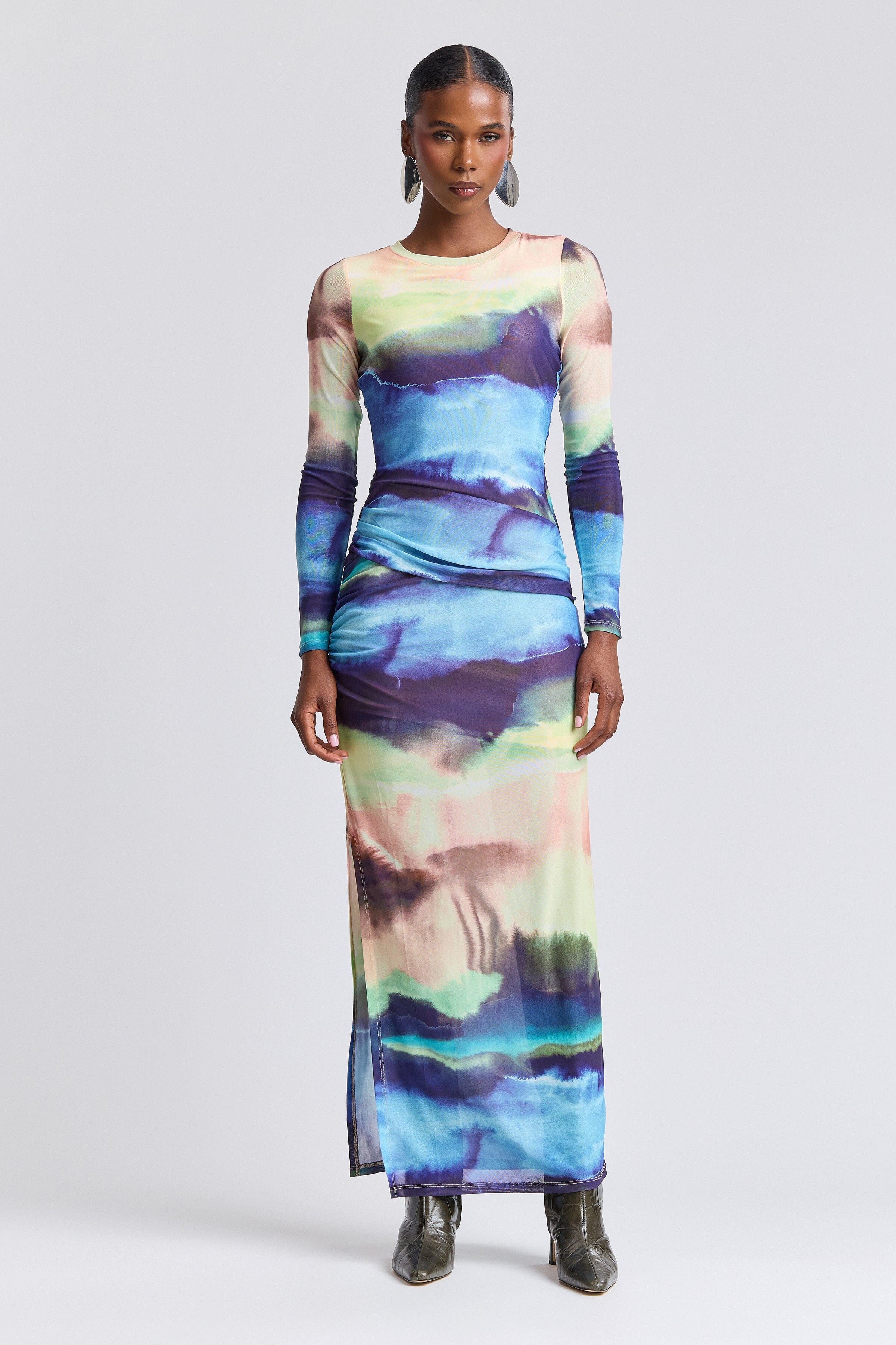 Colorful mesh dress with crew neck and long sleeves - Shop designer women's cute mesh dresses by Avec Les Filles.
