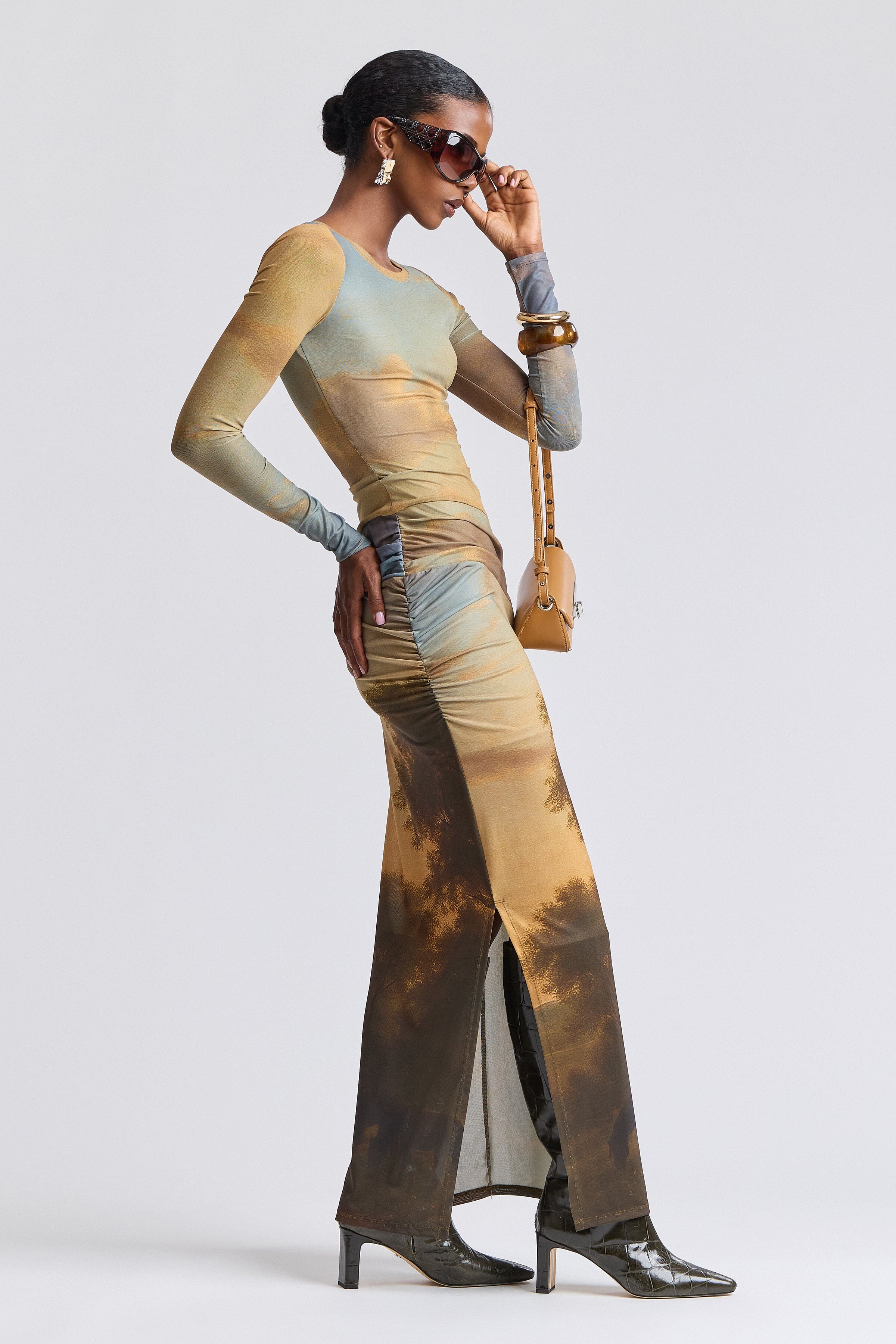 Multicolor maxi dress with mesh sleeves and round neck - Shop women's cute maxi dresses by Avec Les Filles.