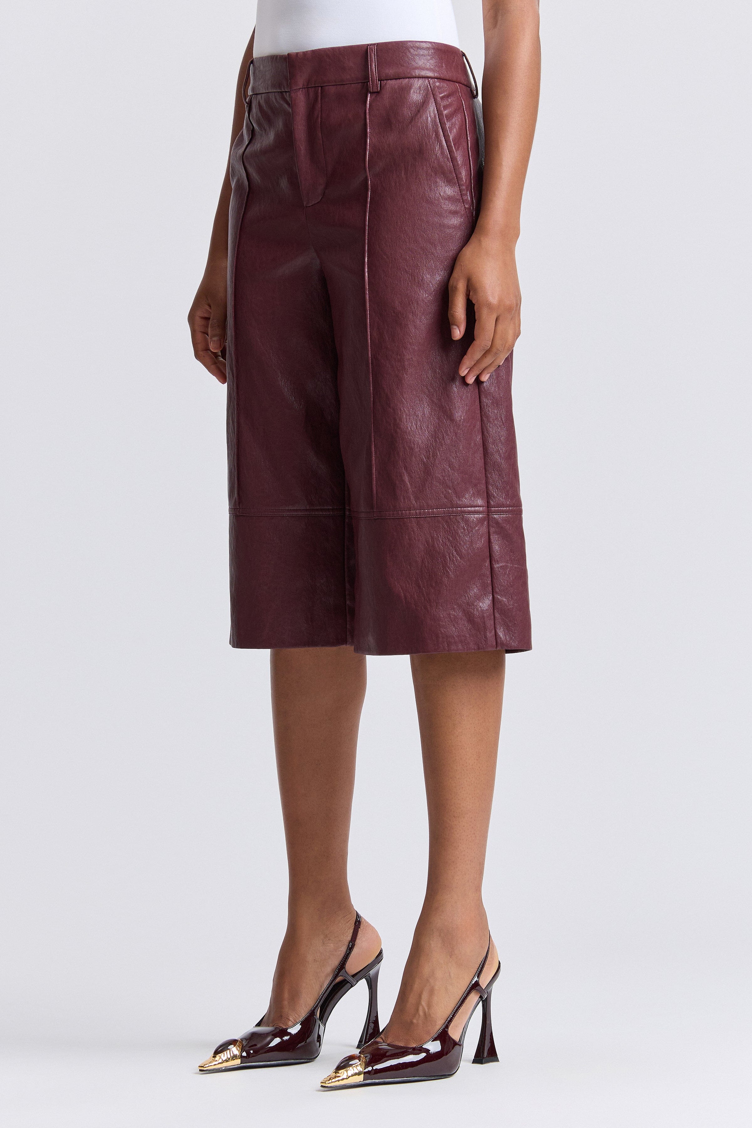 Burgundy faux leather wide leg pants culottes with high waist - Shop women's cute culottes pants by Avec Les Filles.