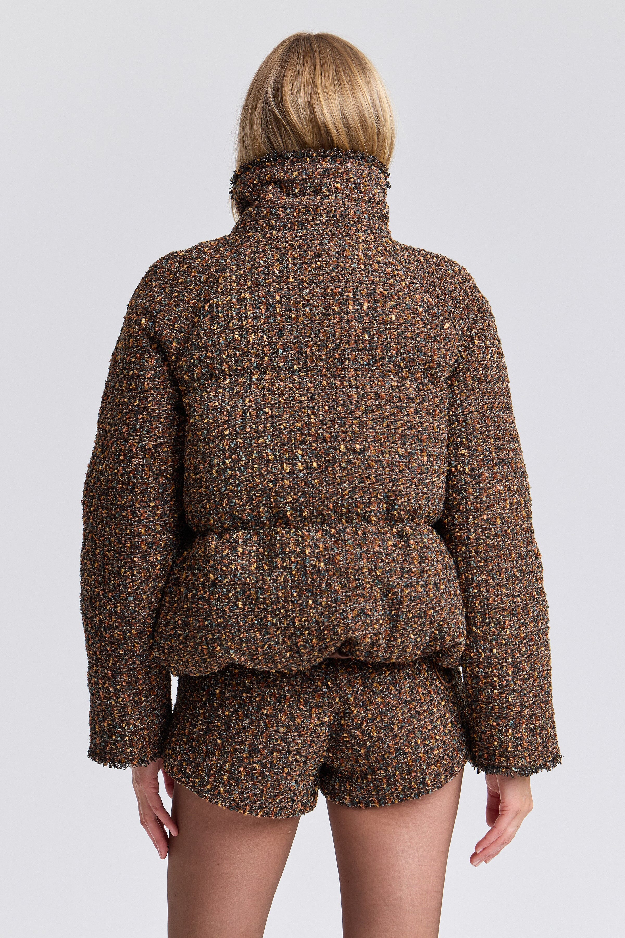 Cropped brown puffer jacket with long sleeves - Shop designer women's cropped jackets by Avec Les Filles.