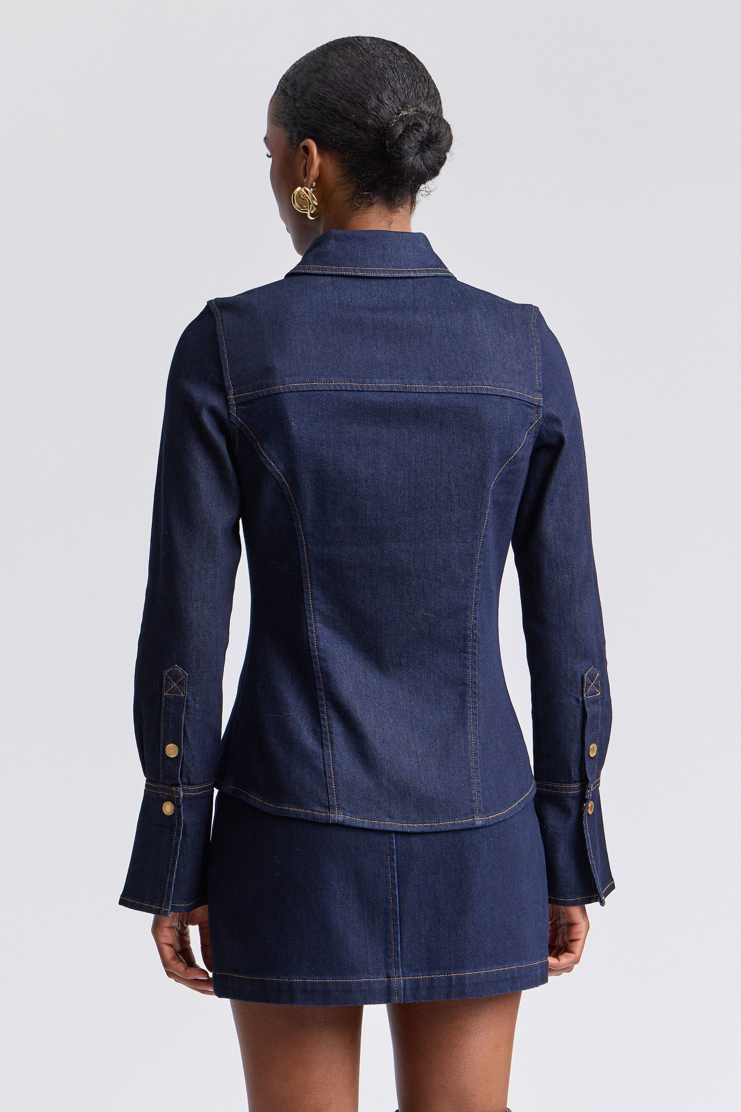 Denim button shirt with long sleeves and point collar - Shop designer women's cute shirts by Avec Les Filles.