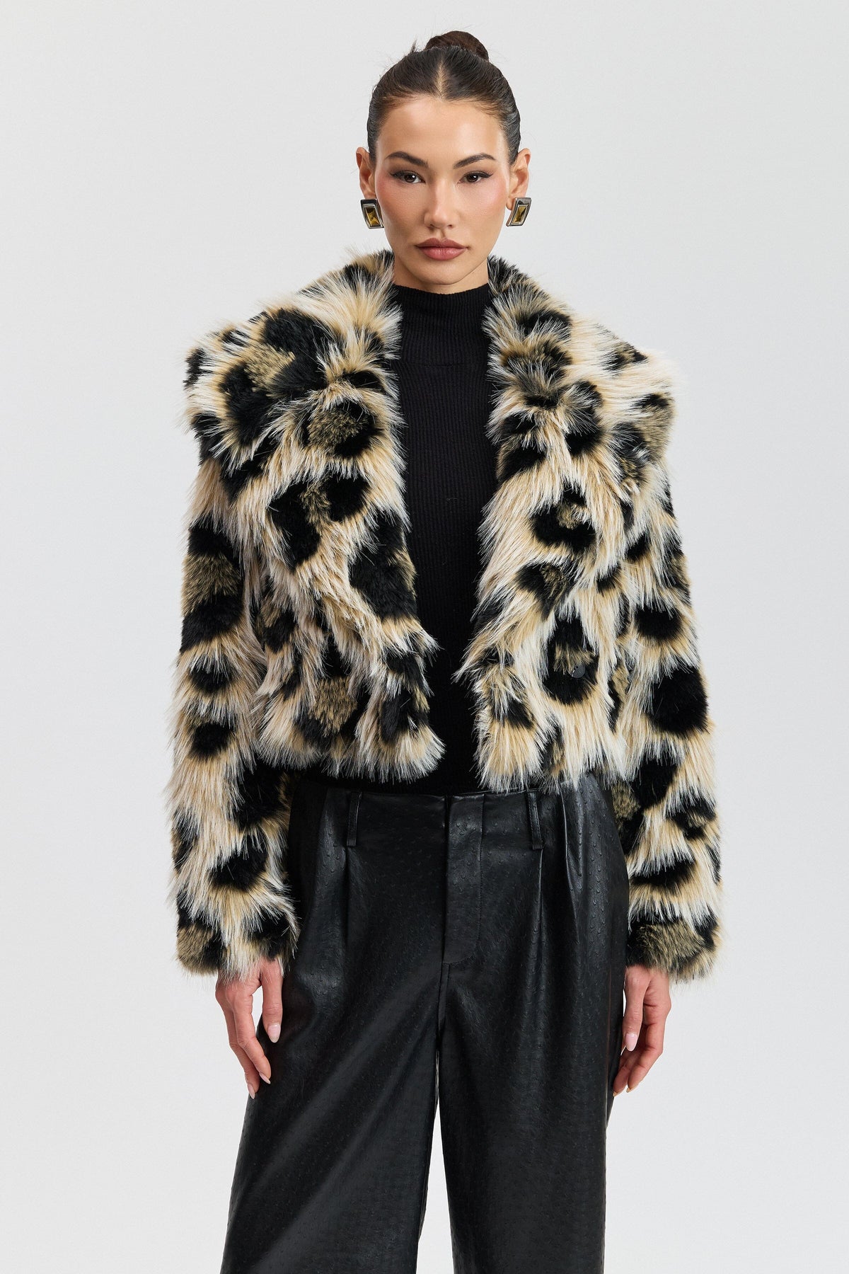 Leopard faux fur double-breasted cropped jacket - Shop women's cute cropped jackets by Avec Les Filles.