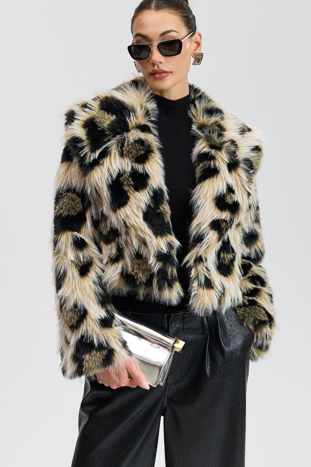 Leopard faux fur double-breasted women cropped jacket - Shop designer women's cute cropped jackets by Avec Les Filles.