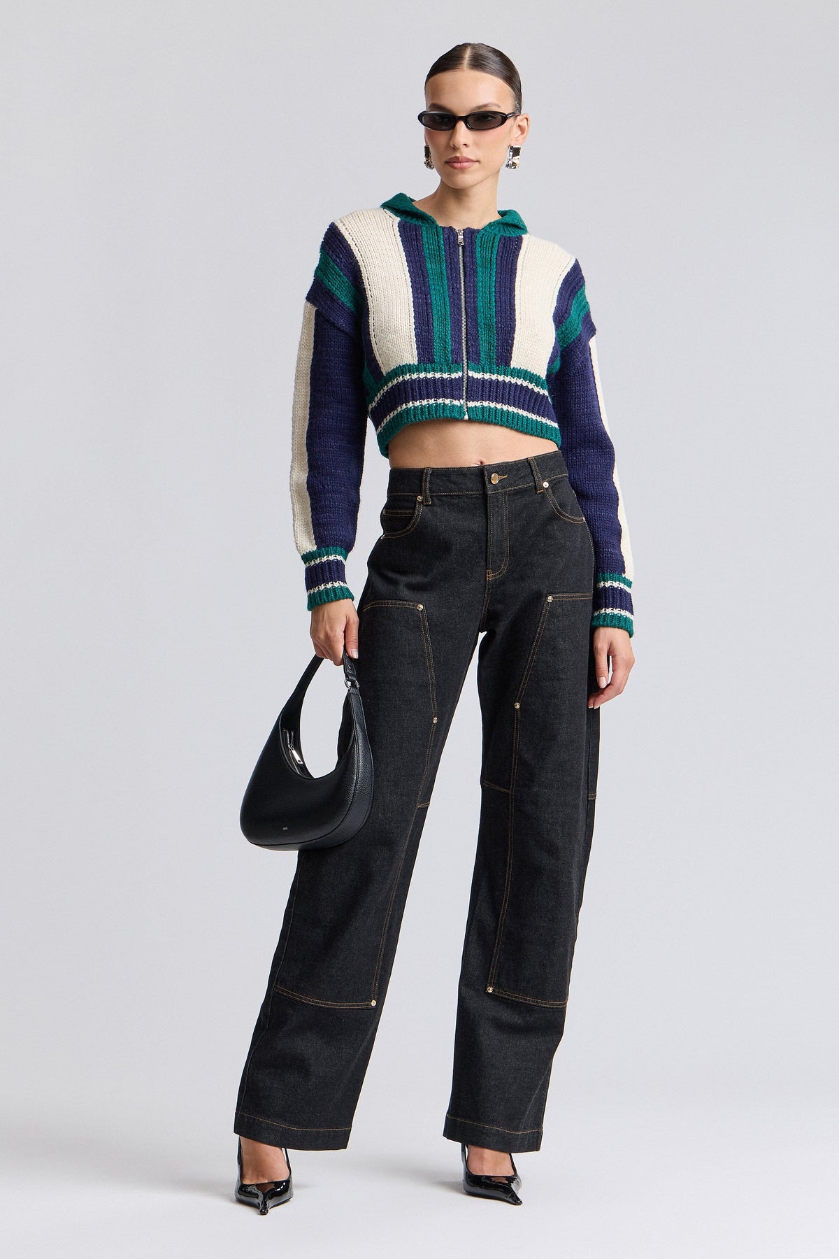 Dark denim wide leg jeans with a mid-rise waist and pockets - Shop designer women's cute jeans by Avec Les Filles.