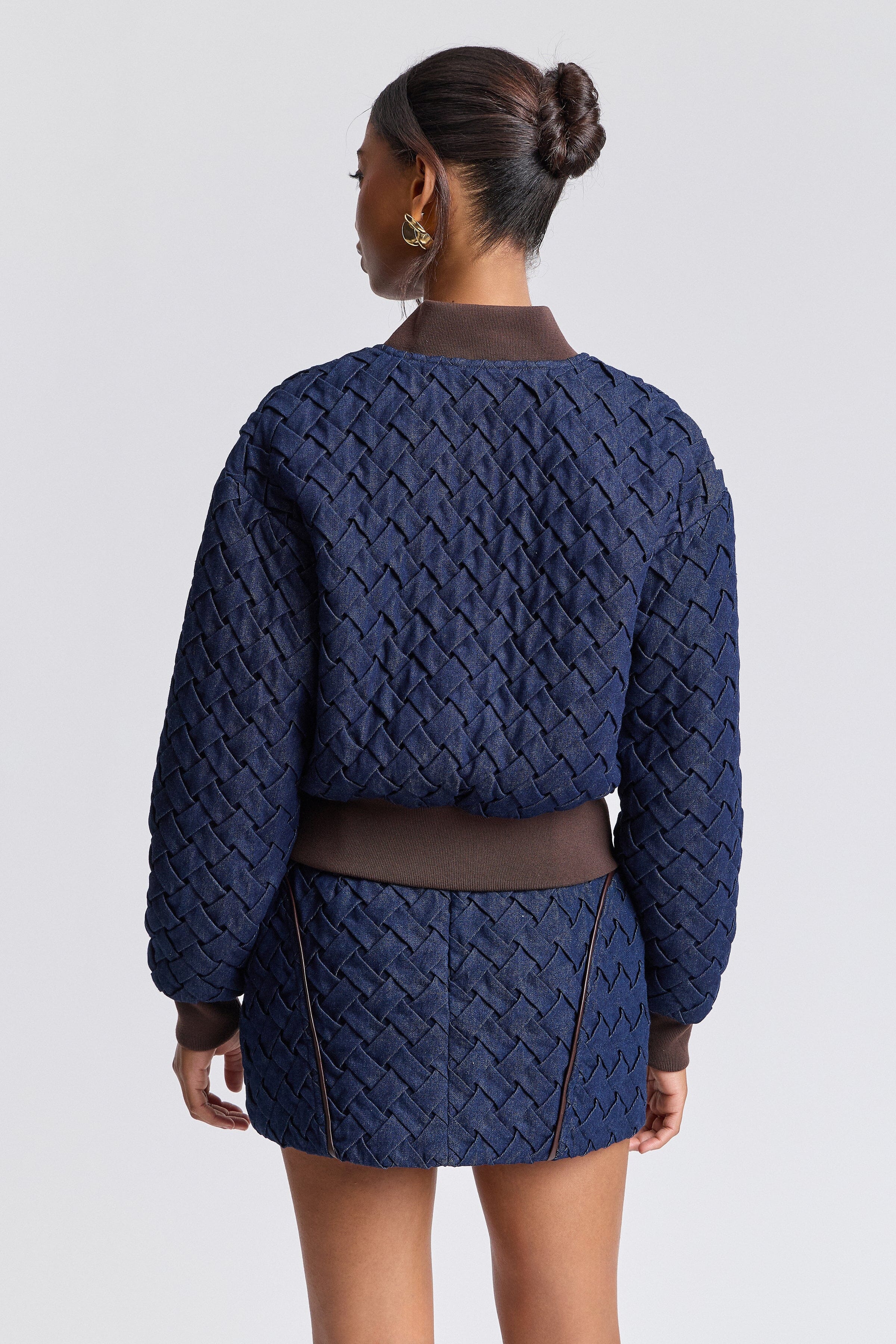 Woven indigo blue bomber denim jacket women's​ with long blouson sleeves - Shop cute jackets by Avec Les Filles. 
