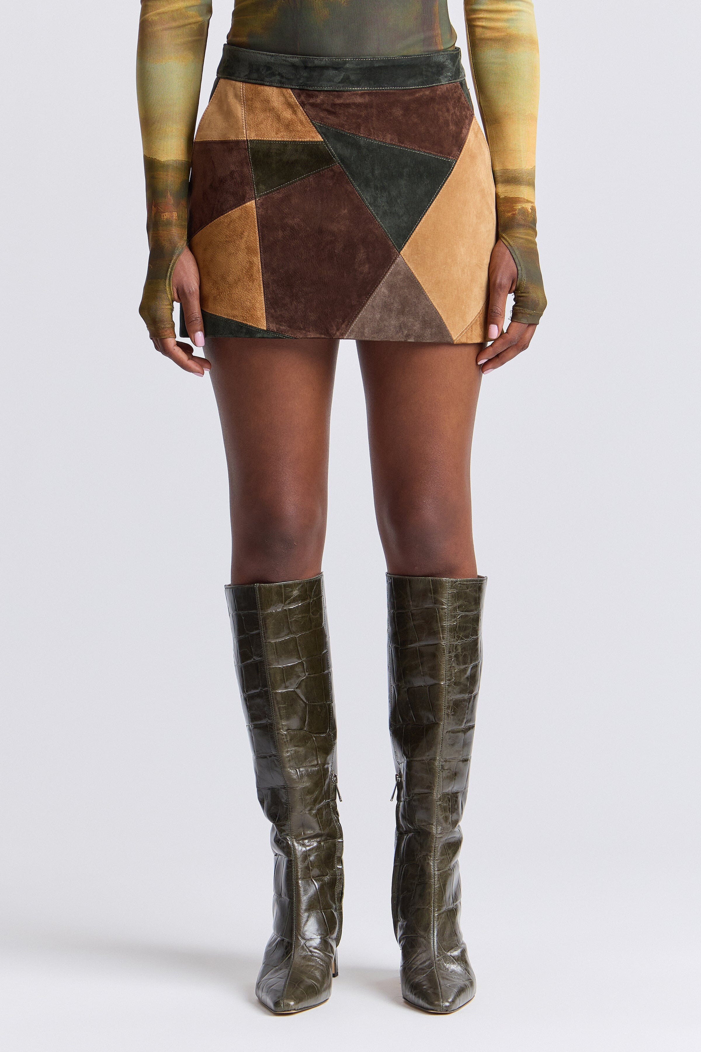 Mini genuine suede short skirt with front pockets and fitted waist - Shop women's cute mini skirts by Avec Les Filles.