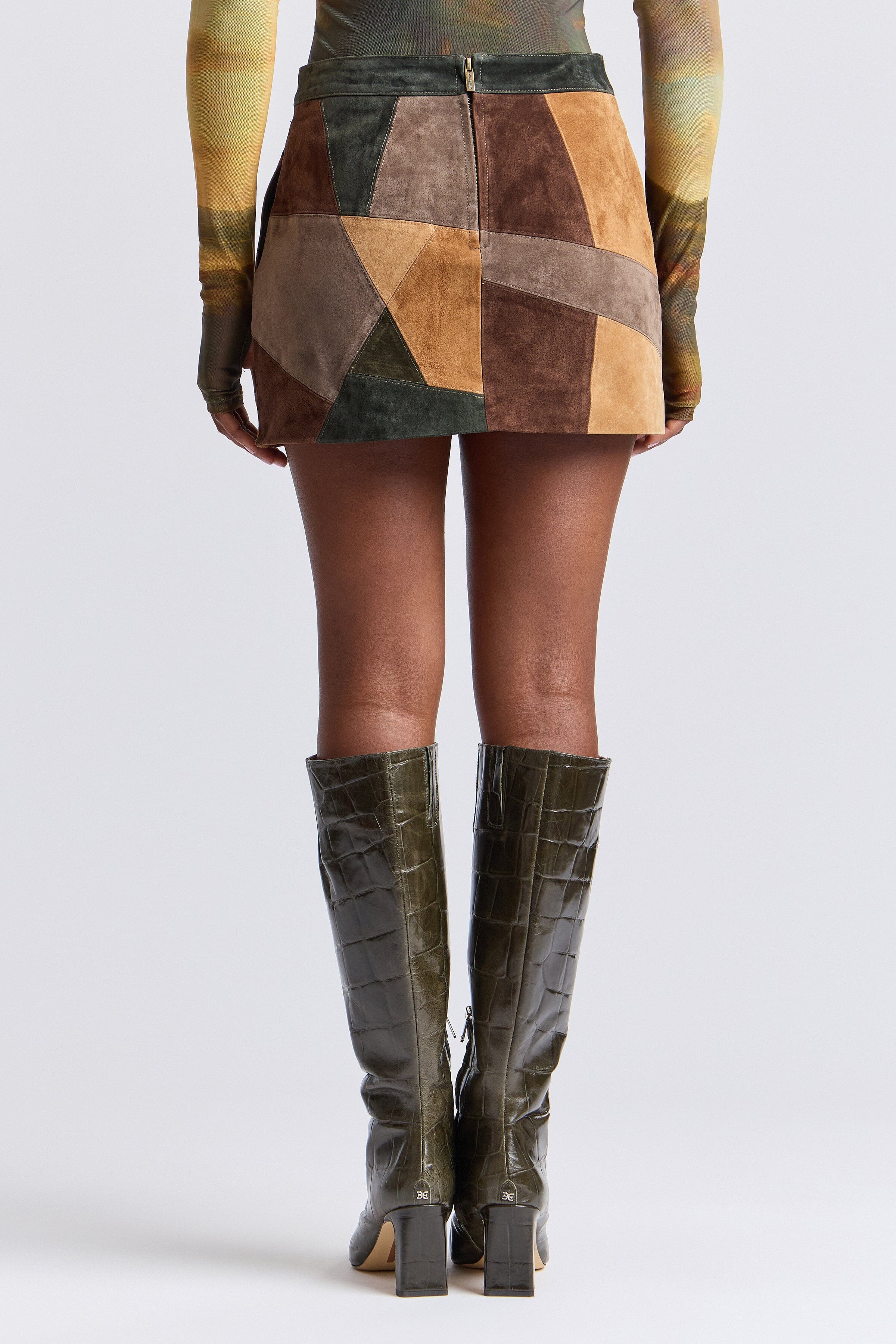 Multicolor mini patchwork suede skirt with fitted waist - Shop designer women's mini skirts by Avec Les Filles.