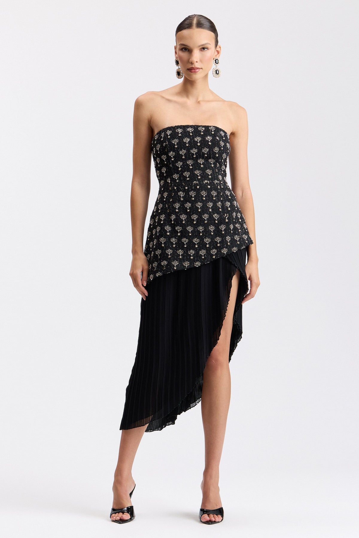 Black strapless asymmetrical midi dress - Shop designer women's cute midi dresses by Avec Les Filles.
