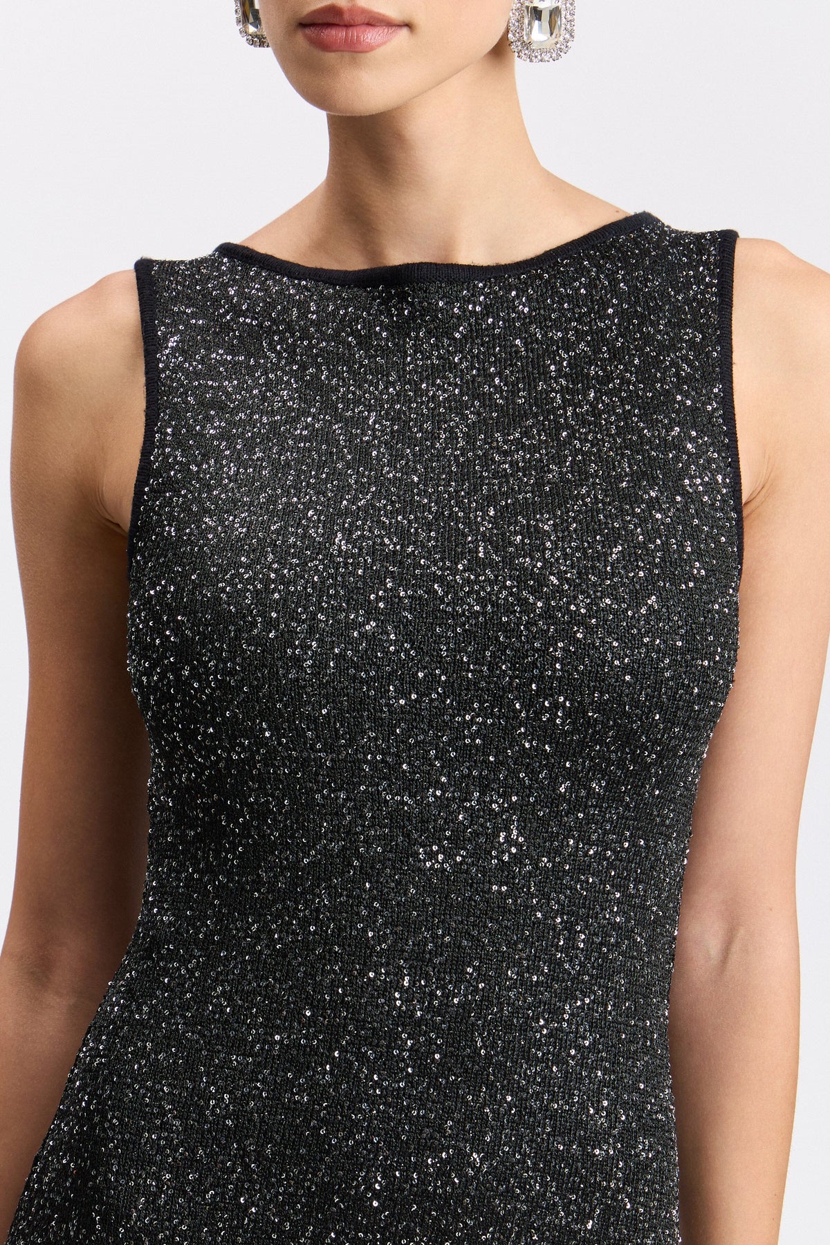 Black sequin sweater dress with boat neck - Shop evening midi dresses by Avec Les Filles.
