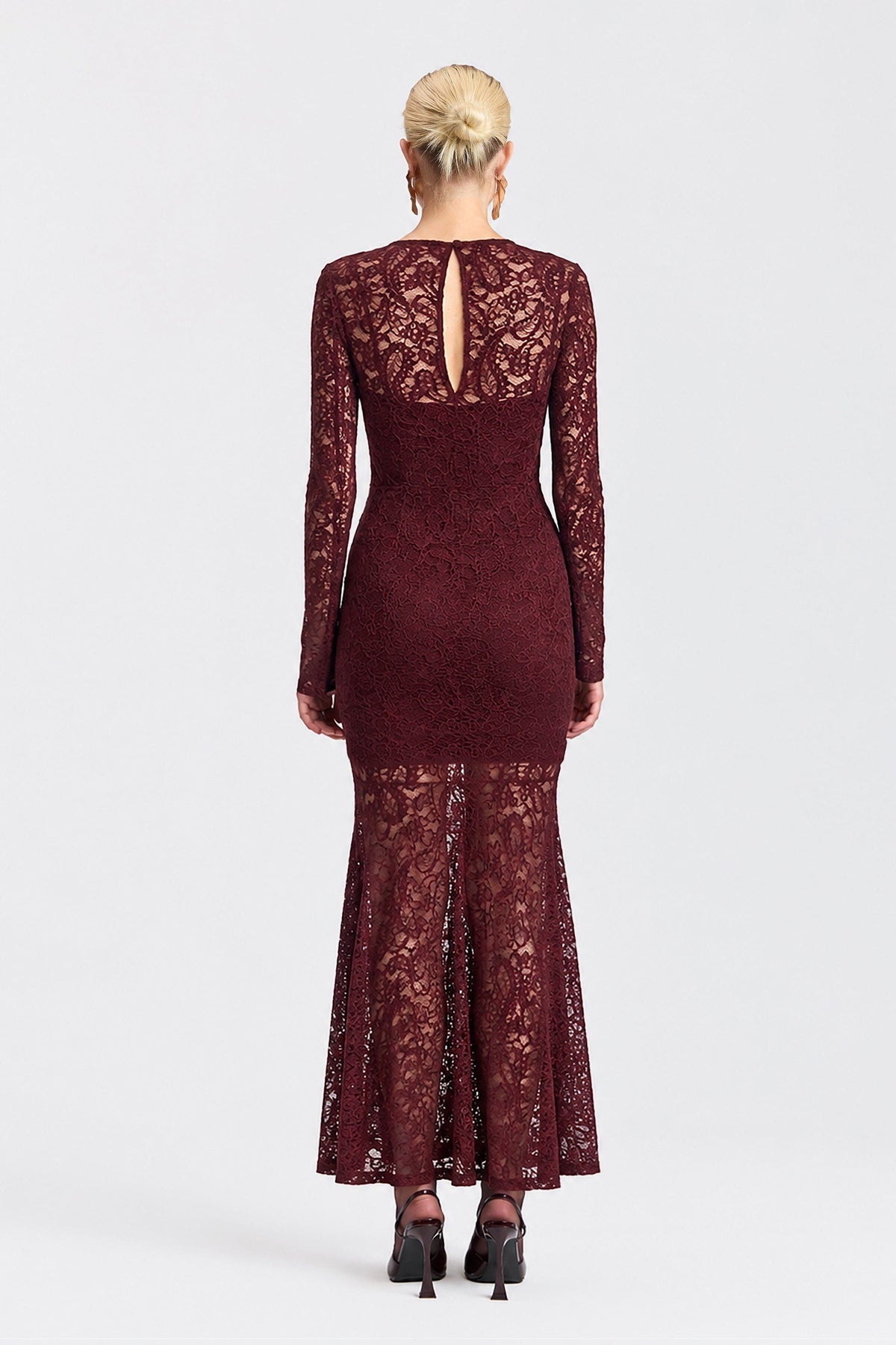 Stretch Lace Ruched V-Neck Mermaid Maxi Dress - Wine Dresses Avec Les Filles 