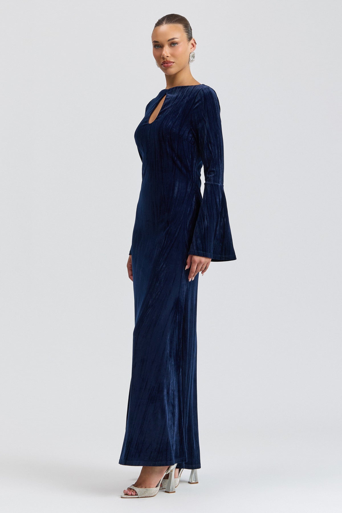 Navy blue long sleeve keyhole dress - Shop designer women's cute velvet maxi dresses by Avec Les Filles.