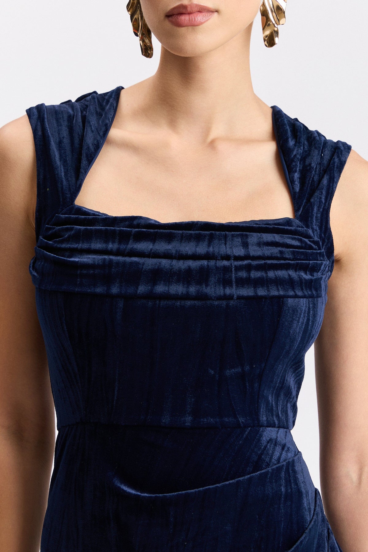 Pleated, textured velvet midi dress with shoulder straps - Shop women's cute midi dresses by Avec Les Filles.