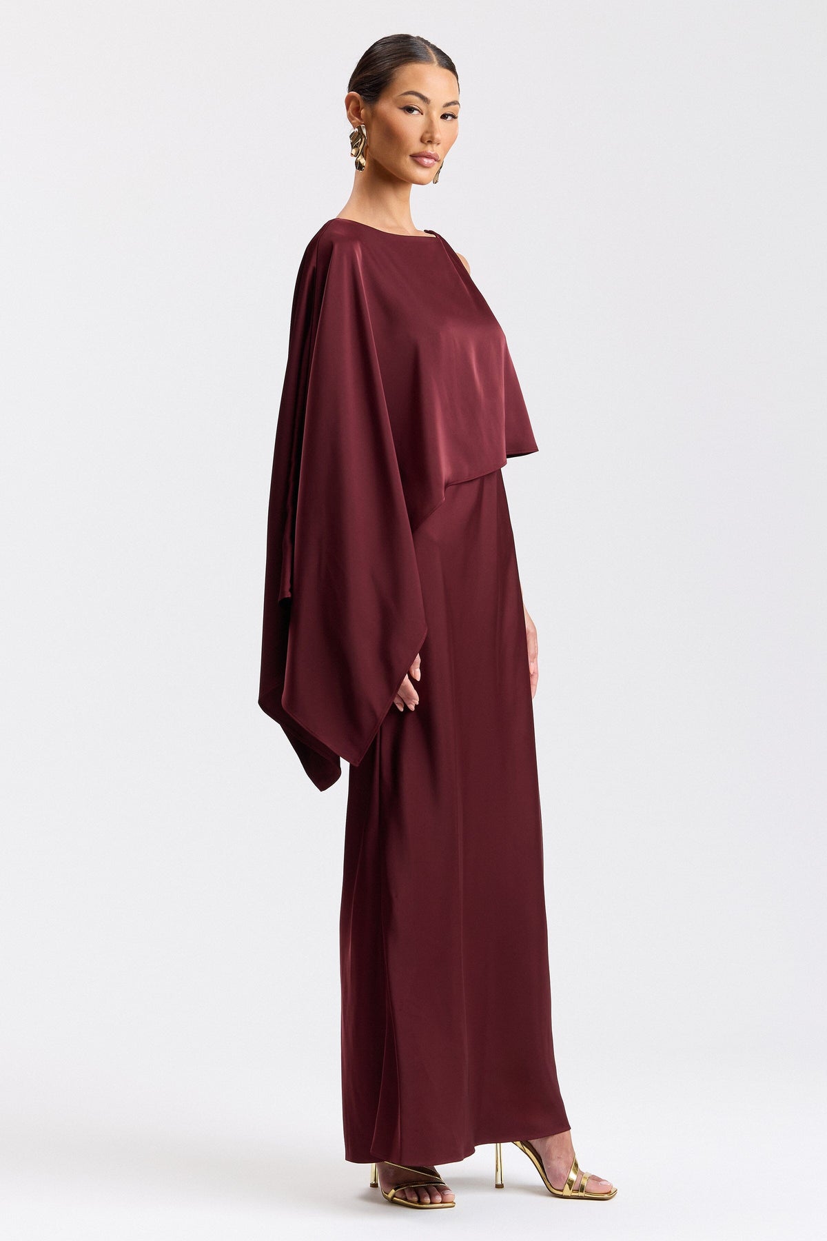 Long red satin dress with a boat neckline - Shop designer women's cute maxi dresses by Avec Les Filles.