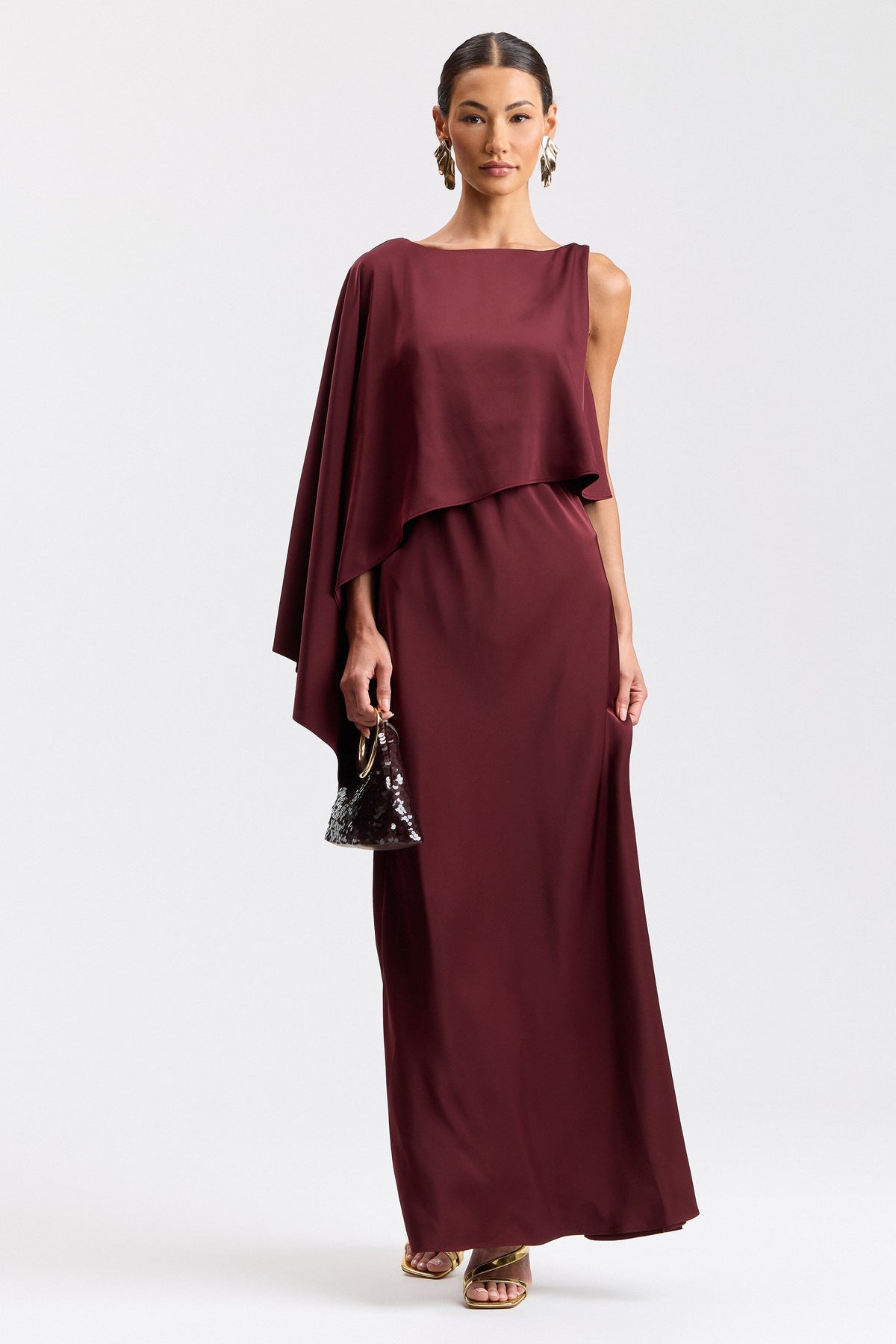 Red maxi dress with sleeves and a boat neckline - Shop designer women's cute maxi dresses by Avec Les Filles.