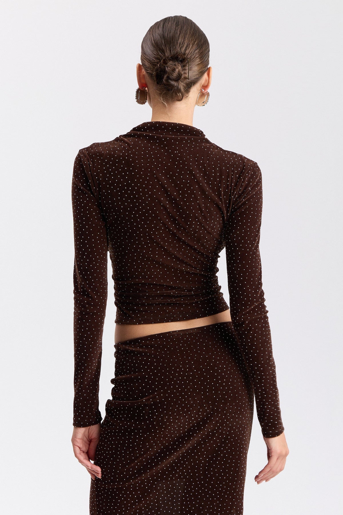 Brown long sleeve sequin top - Shop designer women's cute sequin tops by Avec Les Filles.