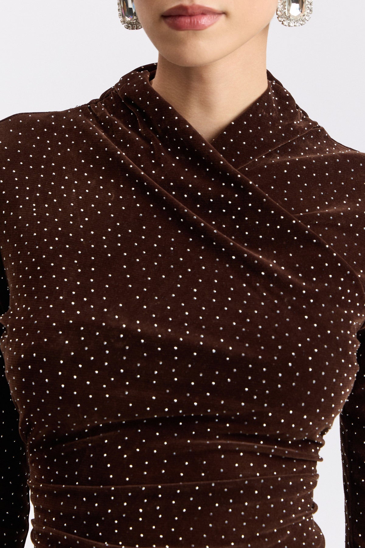 Knit wrap neck brown sequin top - Shop designer women's cute sequin tops by Avec Les Filles.