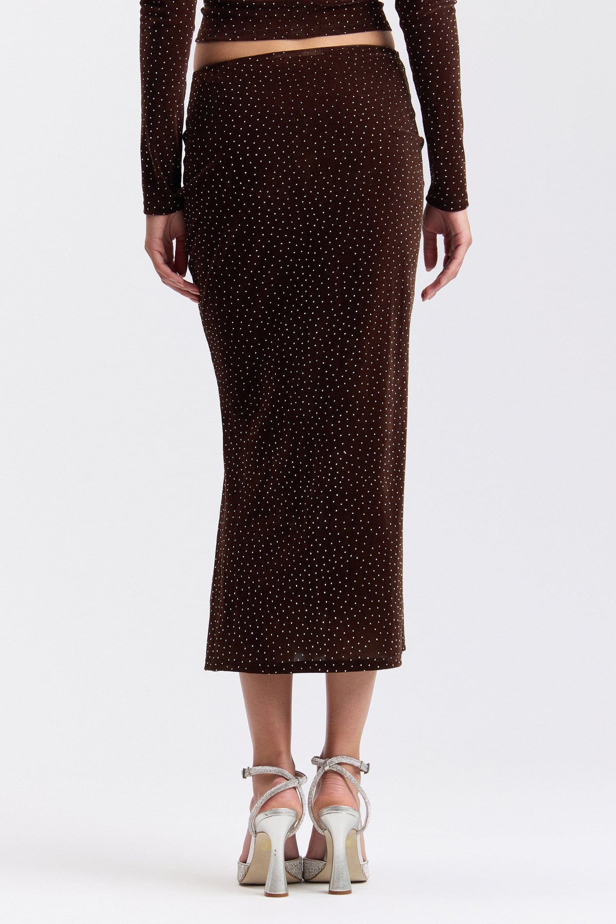 Knit ruched brown skirt midi - Shop designer women's cute sequin midi skirts by Avec Les Filles.