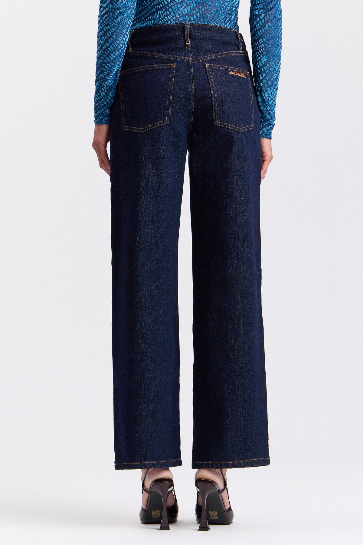 Stretch denim rhinestone wide leg jeans with gems - Shop women's cute rhinestone jeans by Avec Les Filles.