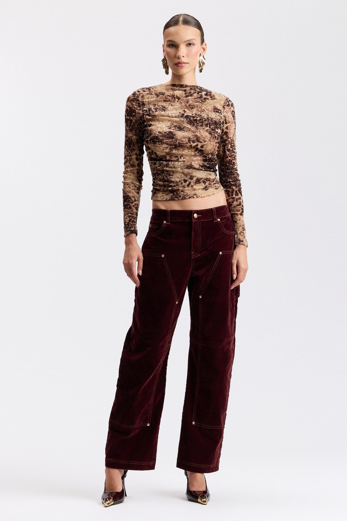 Stretch cotton wide-leg carpenter brown denim jeans - Shop designer women's carpenter jeans by Avec Les Filles.