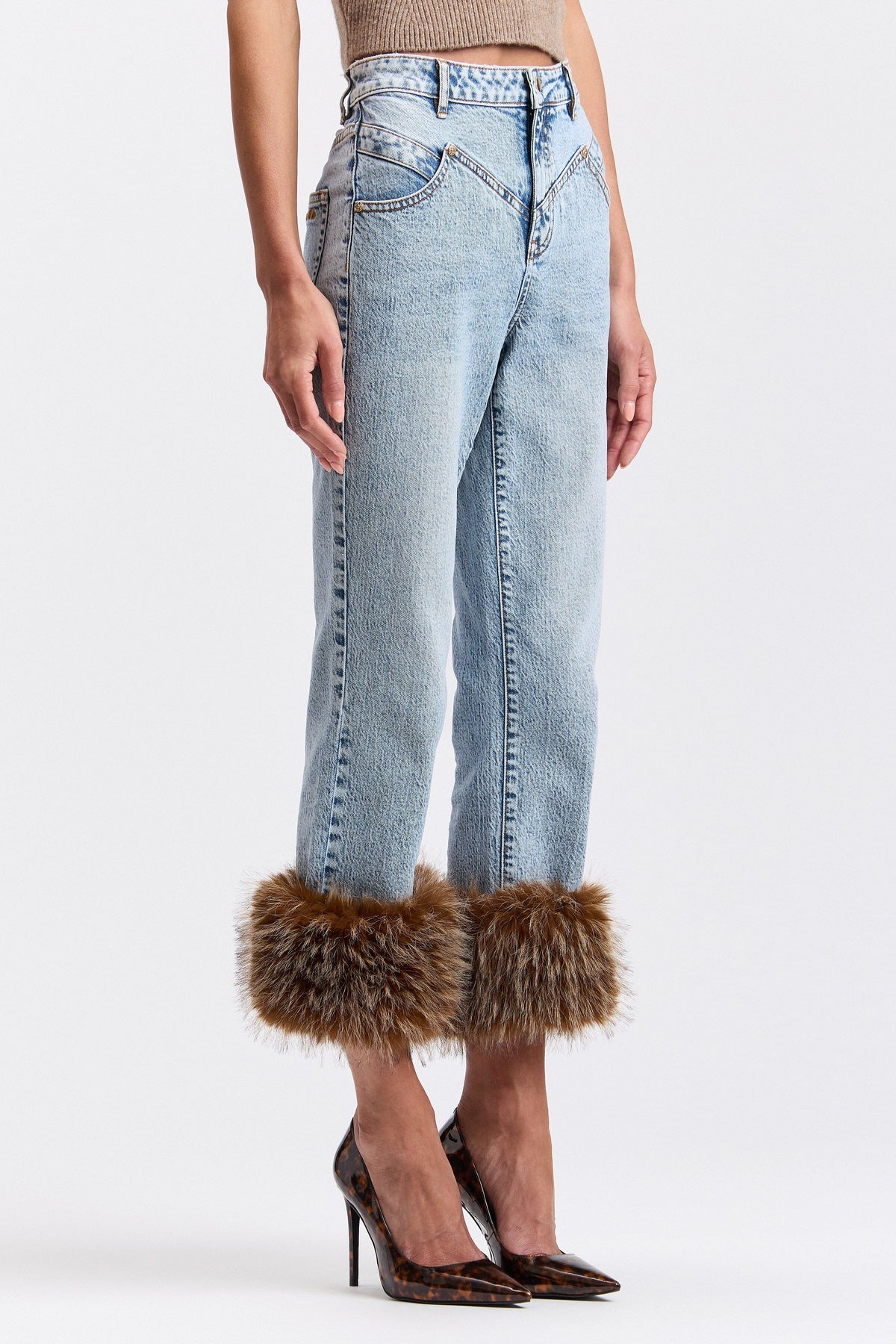 Denim straight jeans with trim on bottom and high-rise - Shop women's cute denim jeans by Avec Les Filles.
