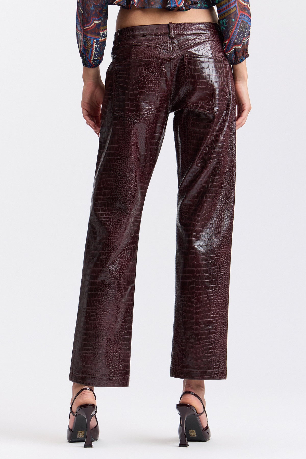 Straight-leg faux leather crocodile print pants with pockets - Shop women's croc leather pants by Avec Les Filles.