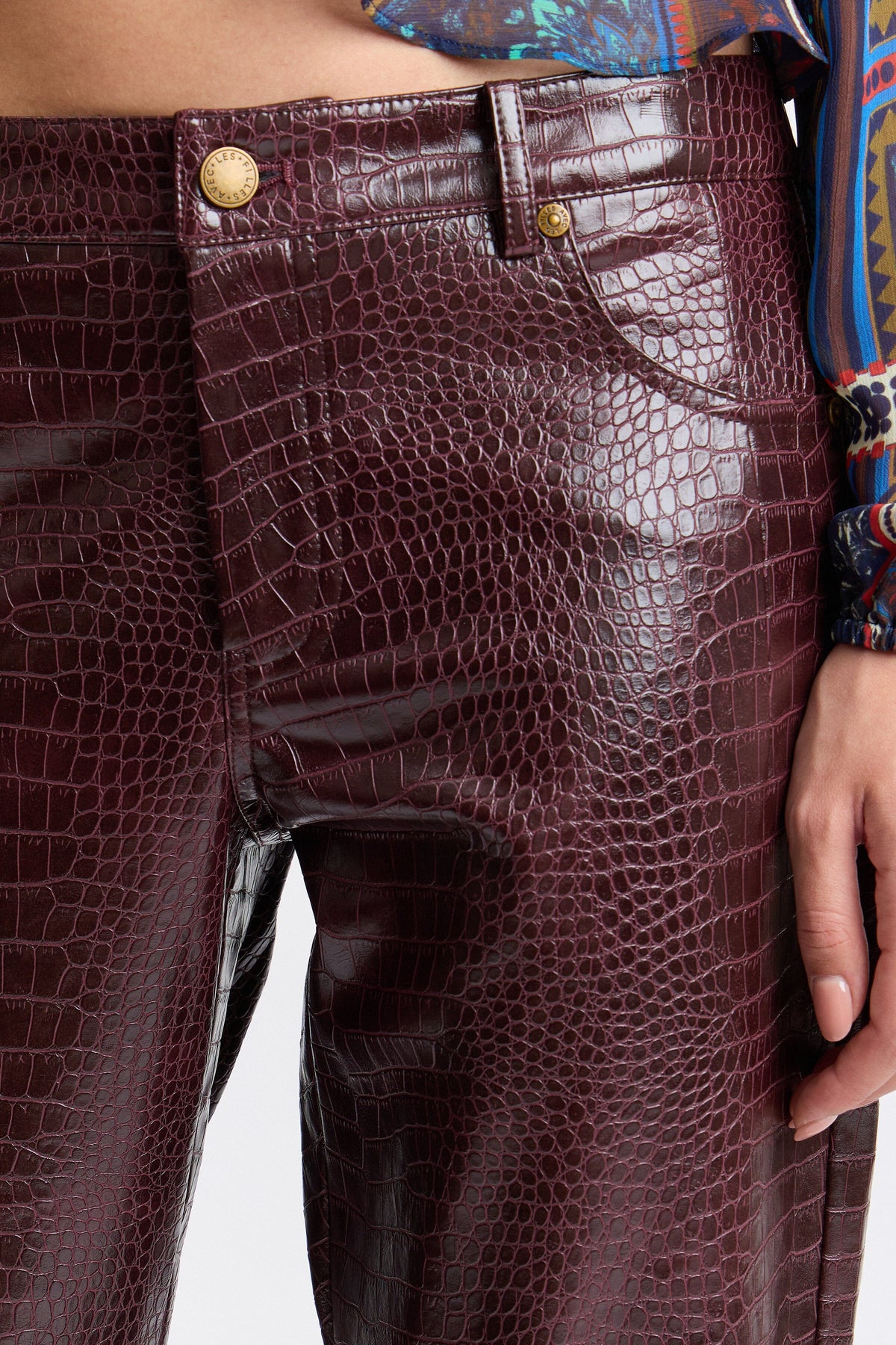 Straight-leg faux leather pants women with pockets - Shop designer croc leather pants by Avec Les Filles.