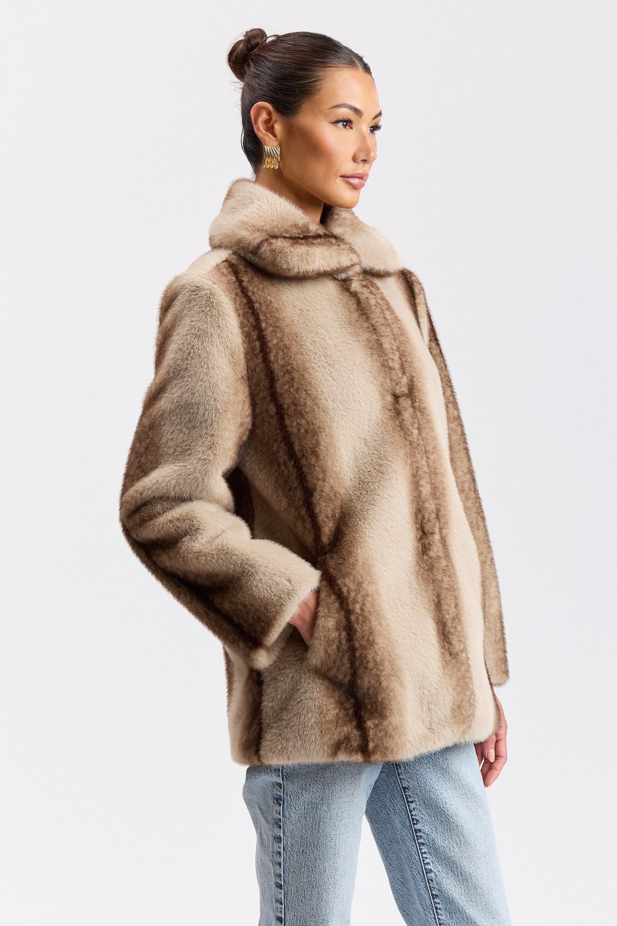 Brown faux fur coat with a centre-front and  high collar - Shop women's cute coats & jackets by Avec Les Filles.