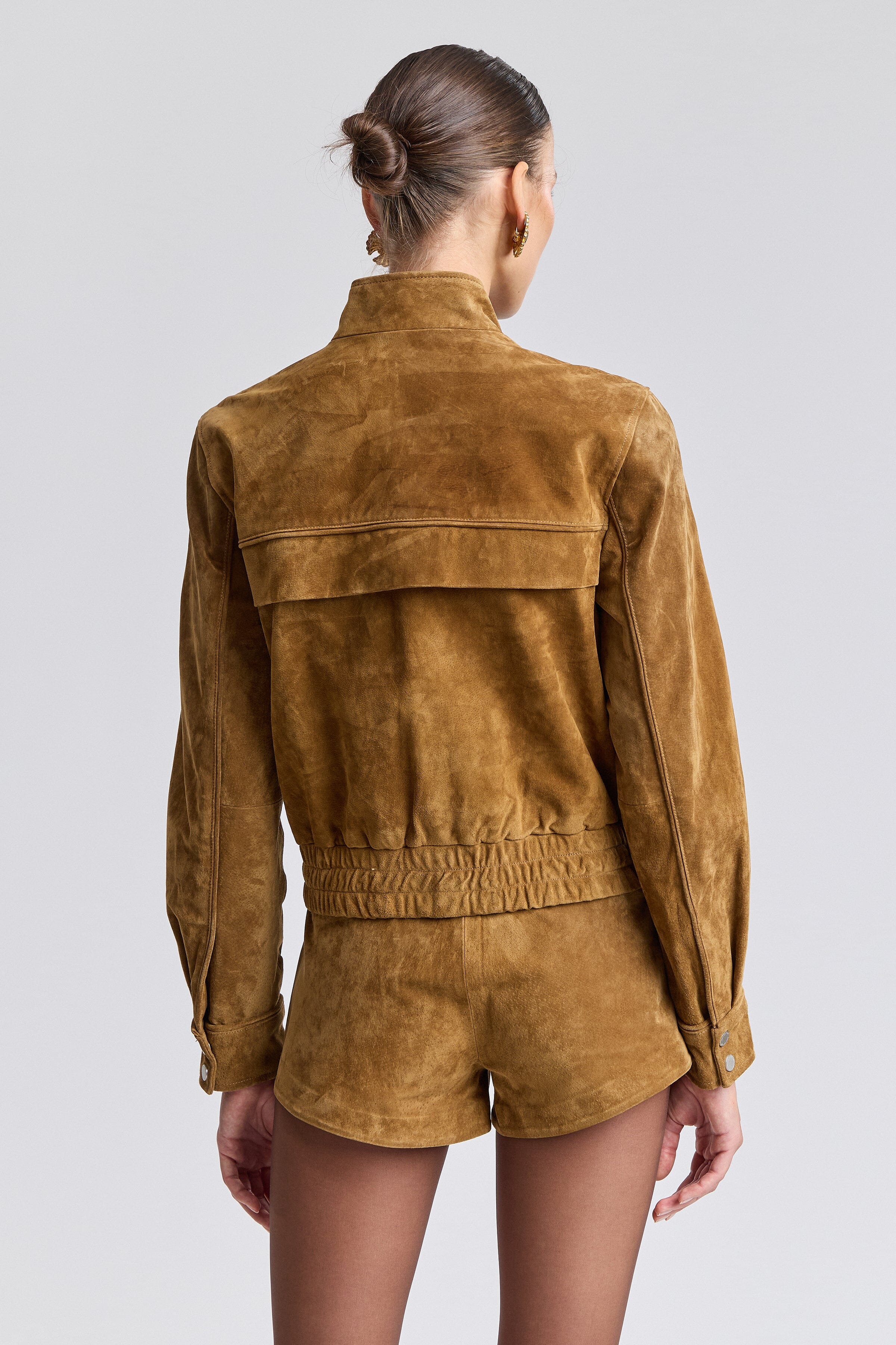 Light brown suede leather aviators jacket women's with long sleeves - Shop designer jackets by Avec Les Filles.