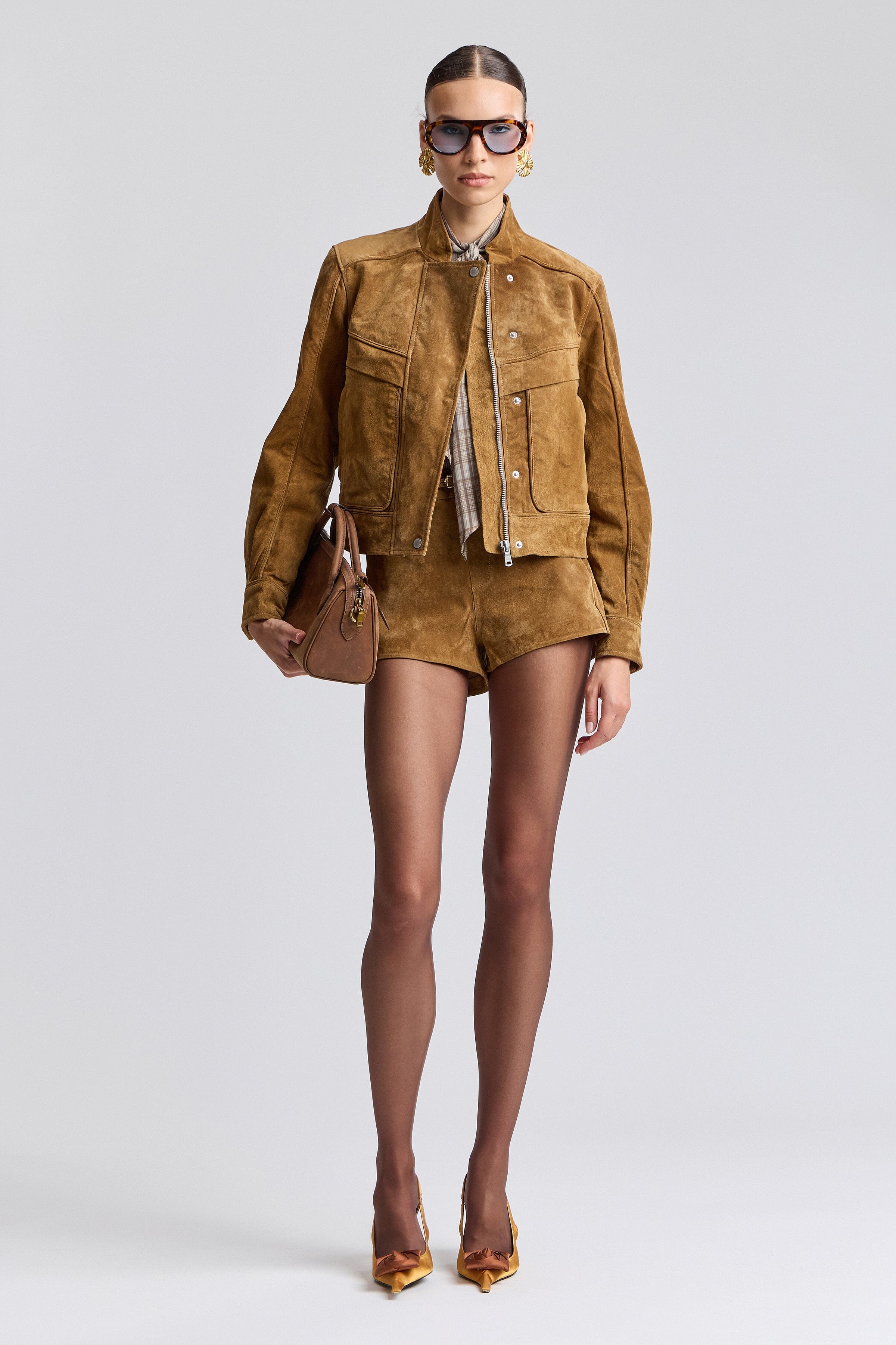 Women's light brown suede jacket with asymmetrical fronts - Shop designer suede jackets by Avec Les Filles.