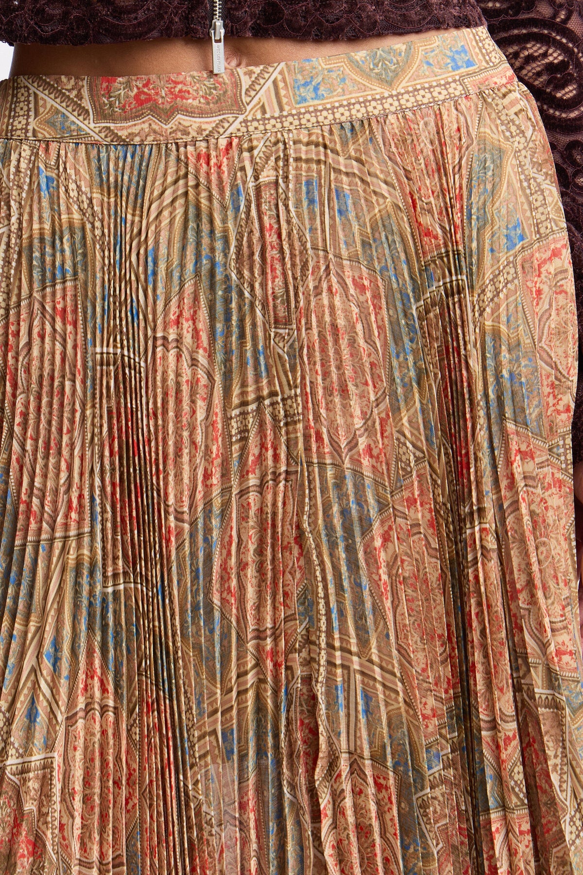 Printed chiffon long pleated skirt with an elastic waist - Shop designer women's cute maxi dresses by Avec Les Filles.