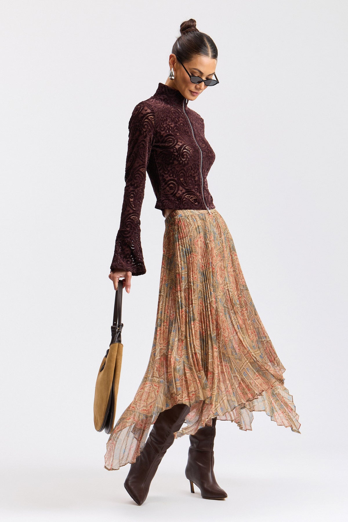 Pleated maxi handkerchief skirt with an elastic waist - Shop designer maxi skirts for women by Avec Les Filles.