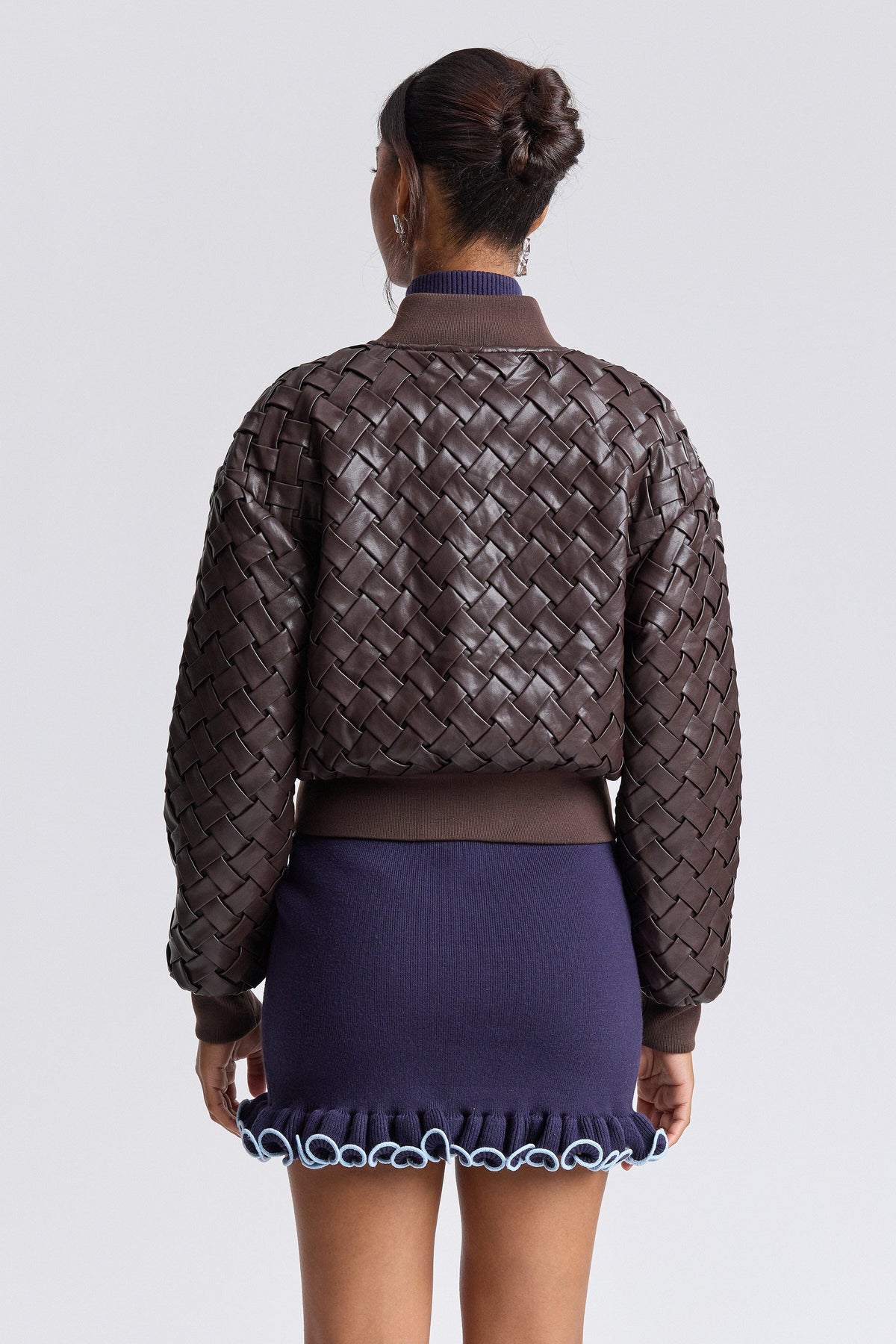 Woven brown bomber jacket with ribbed collar and long sleeves - Shop women's cute bomber jackets by Avec Les Filles.