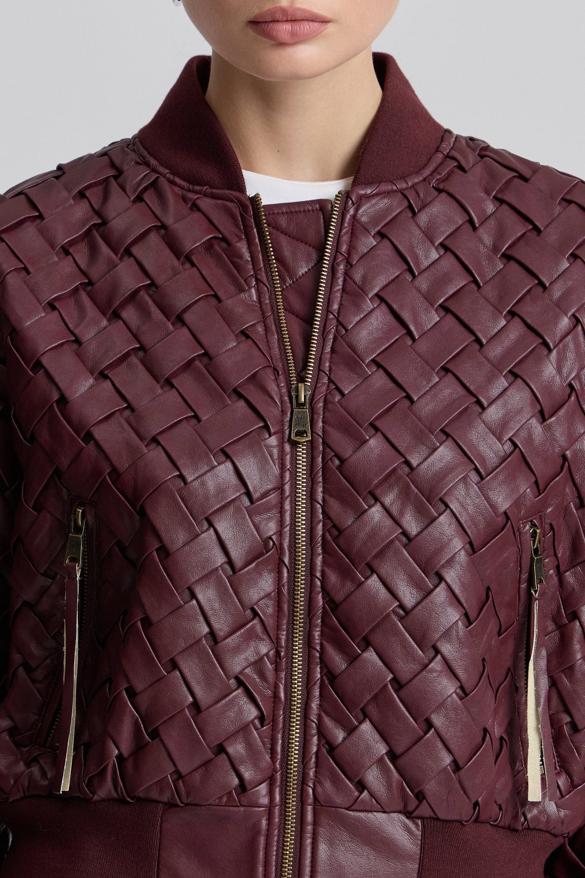 Red faux leather bomber jacket with zip front and ribbed collar - Shop women's jackets by Avec Les Filles.