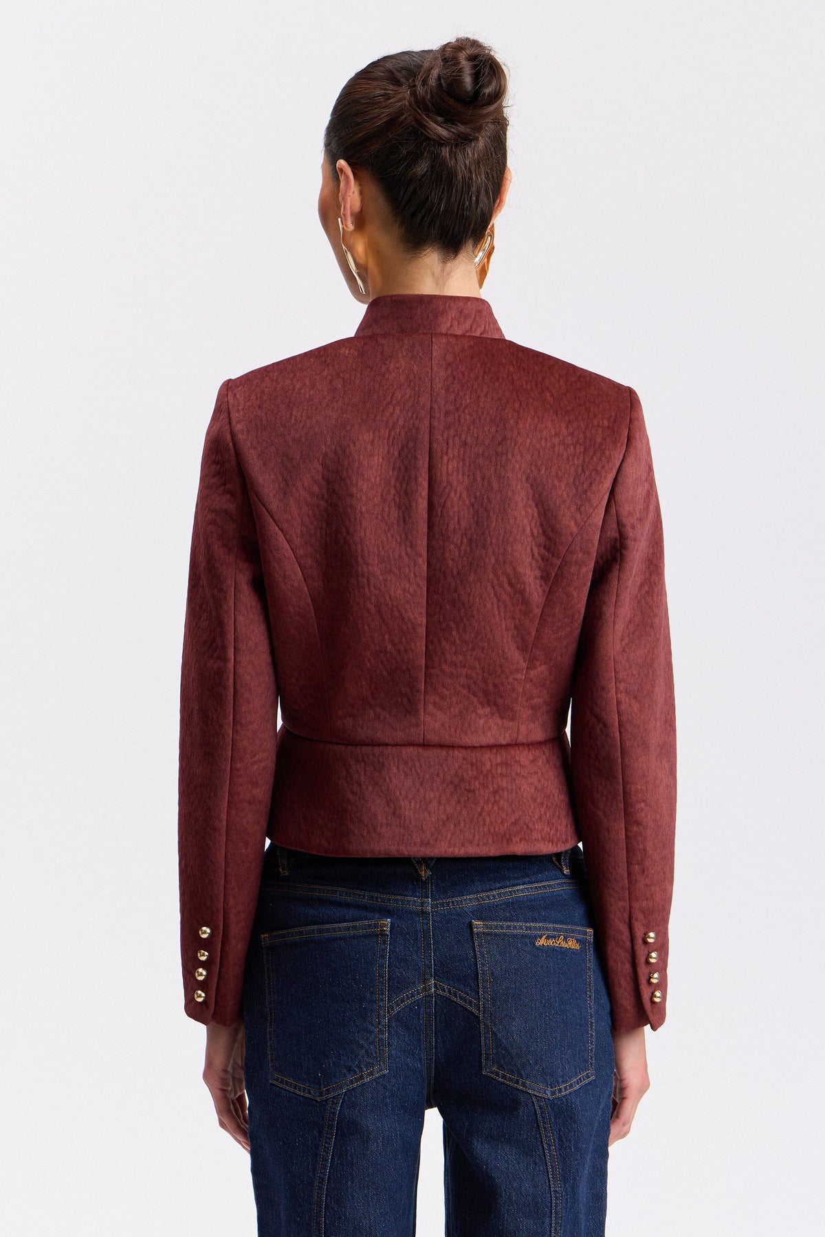 Faux wool military peplum burgundy fall jacket - Shop designer women’s cute jackets by Avec Les Filles.