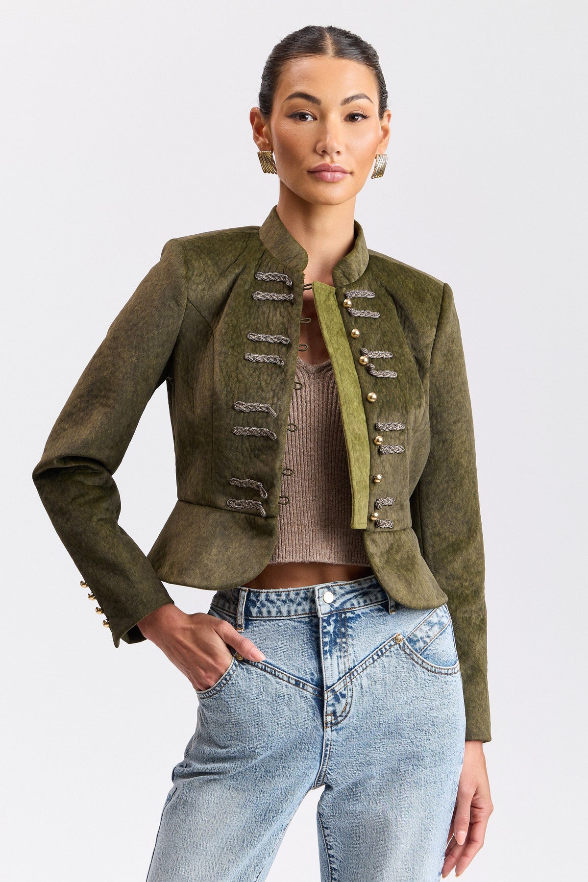 Military dark green peplum jacket with button front - Shop women's cute olive green jackets by Avec Les Filles.