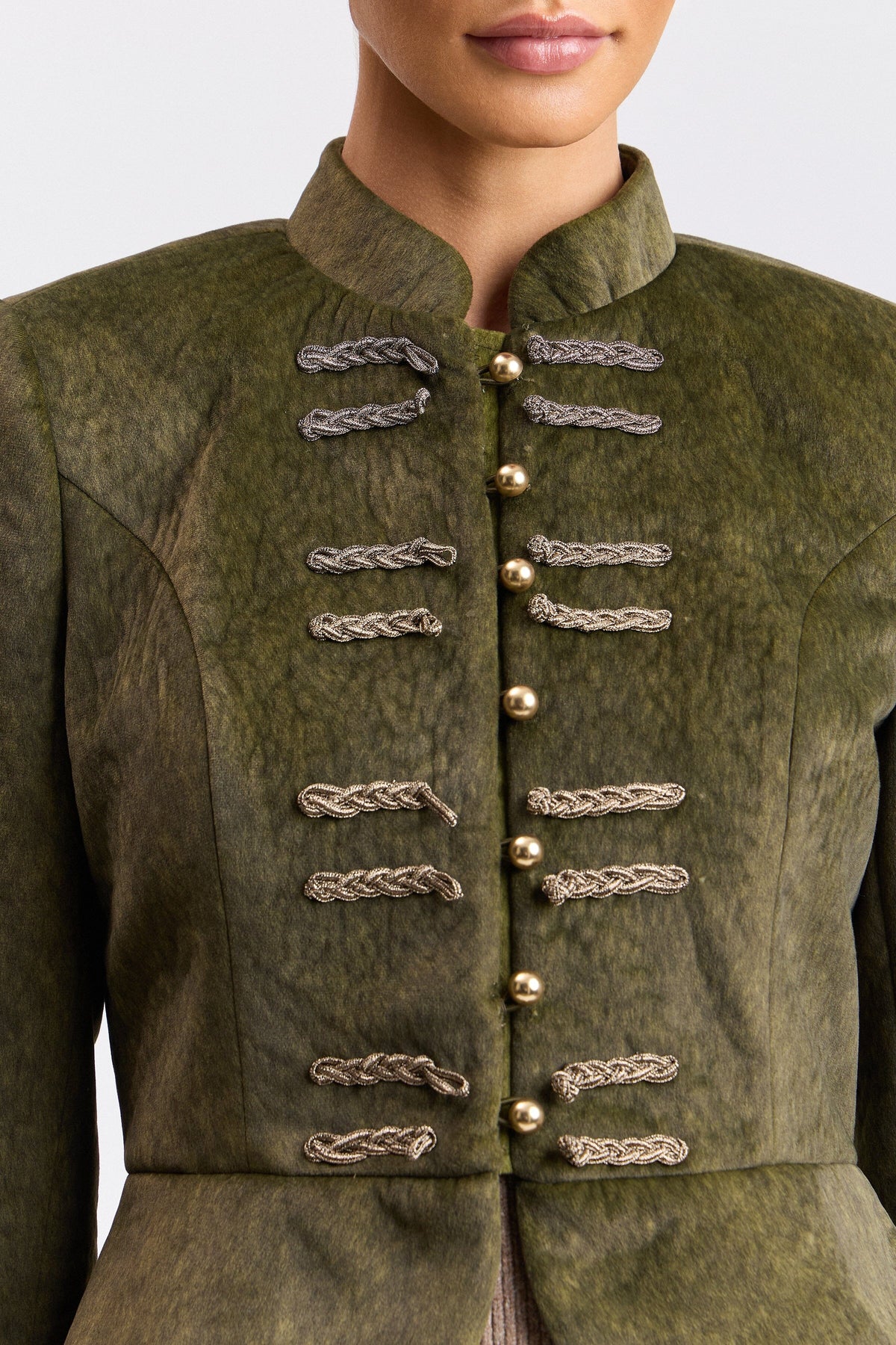 Dark green peplum jacket with a button front - Shop designer women's cute olive green jacket by Avec Les Filles.