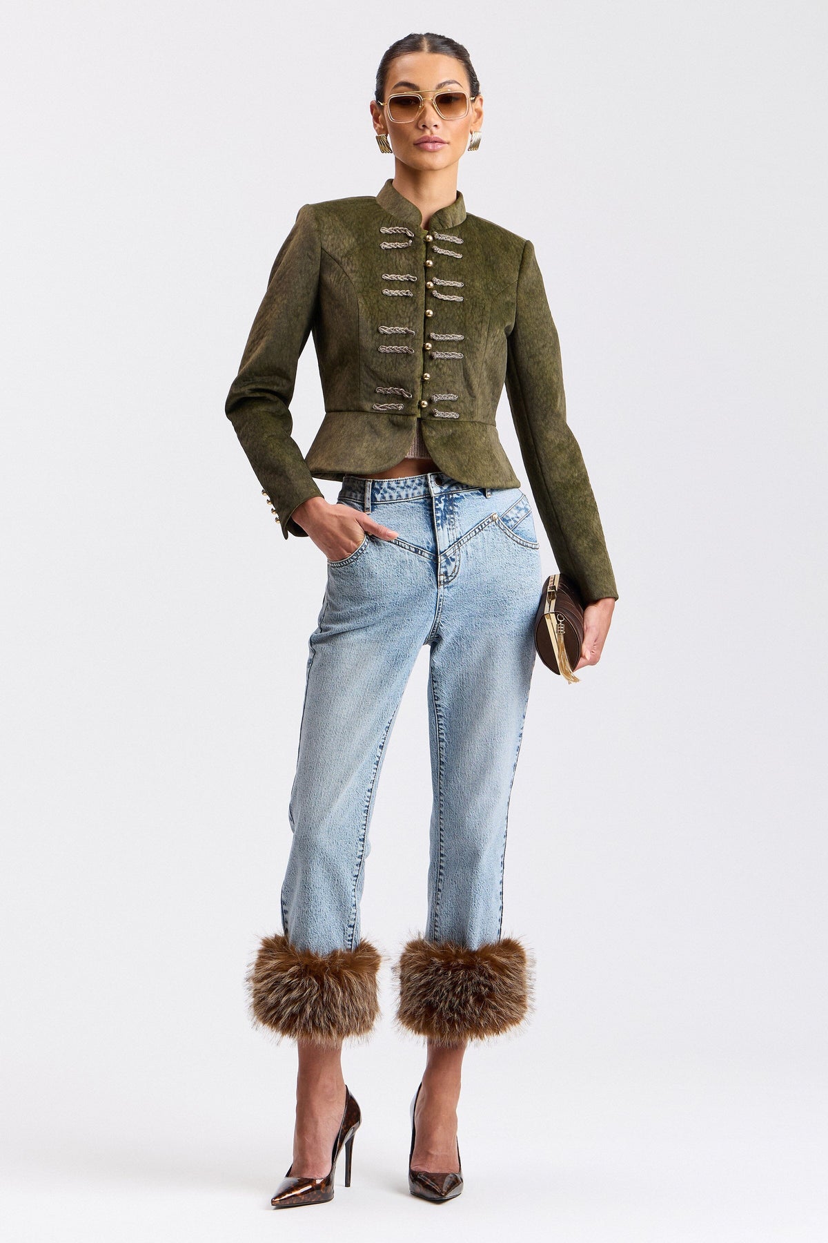 Dark green peplum military jacket with a button front - Shop women's cute olive green jackets by Avec Les Filles.