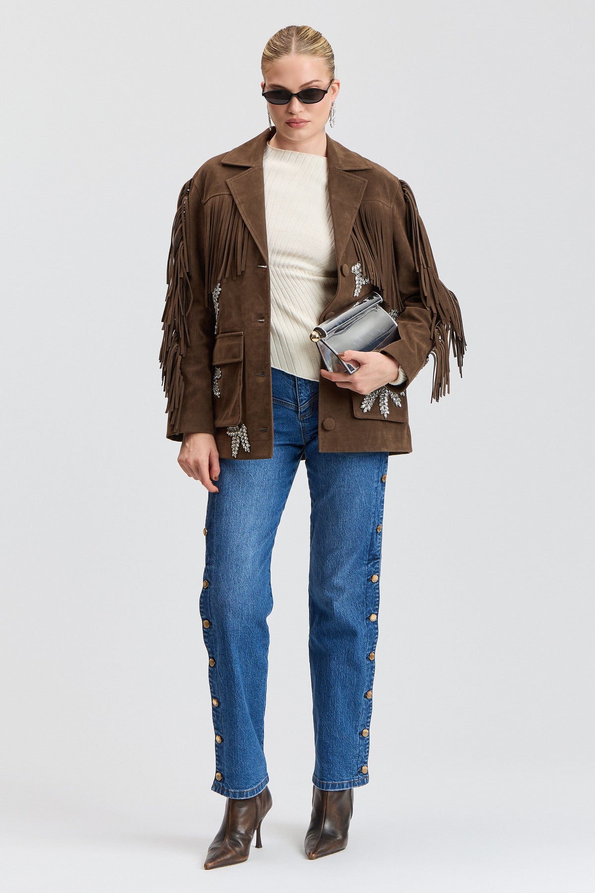 Fringe brown suede jacket with a button front and lapel collar - Shop women's cute brown jackets by Avec Les Filles.