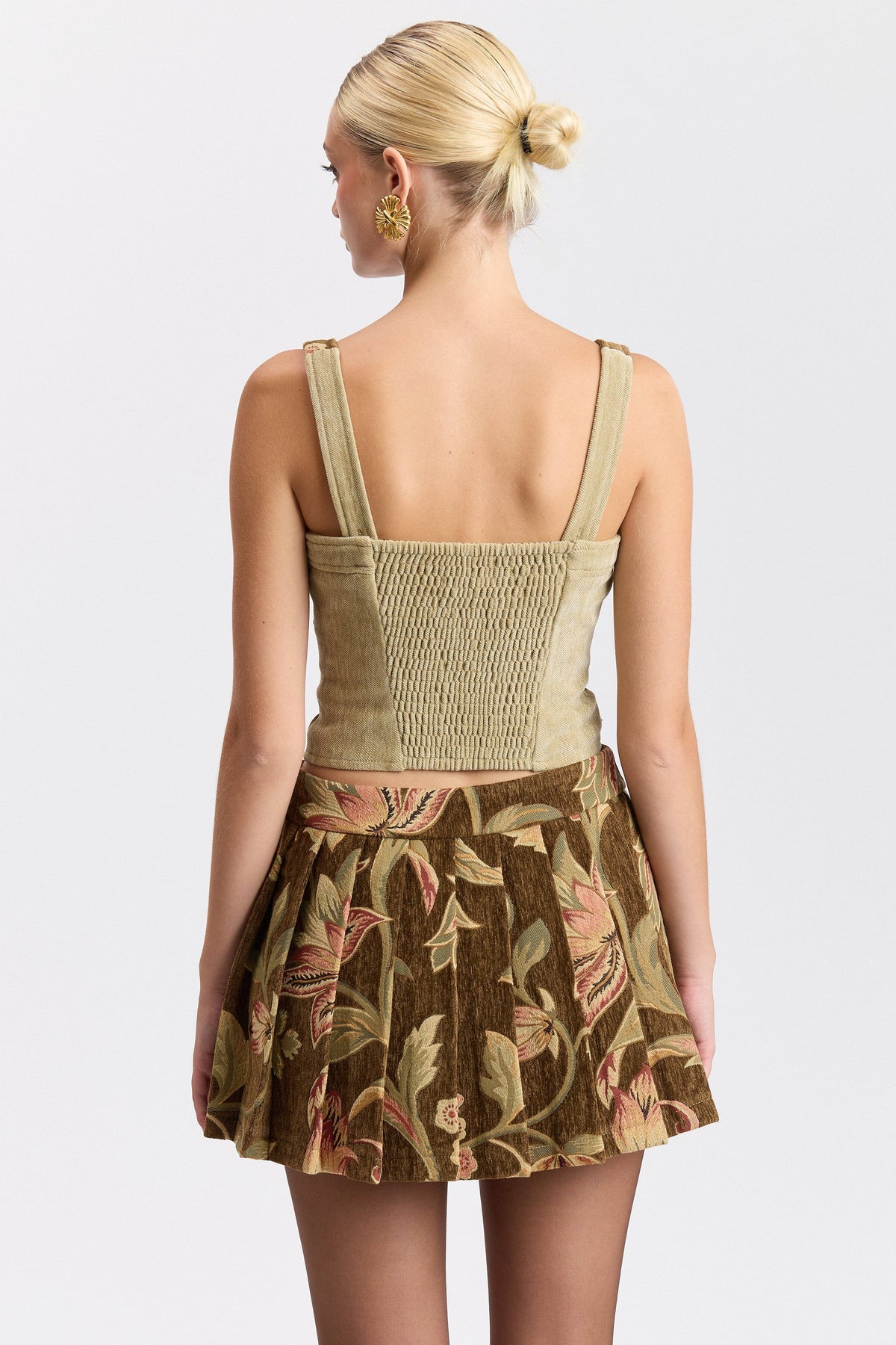 Brown floral multi sleeveless corset top - Shop designer women's cute corset tops by Avec Les Filles.
