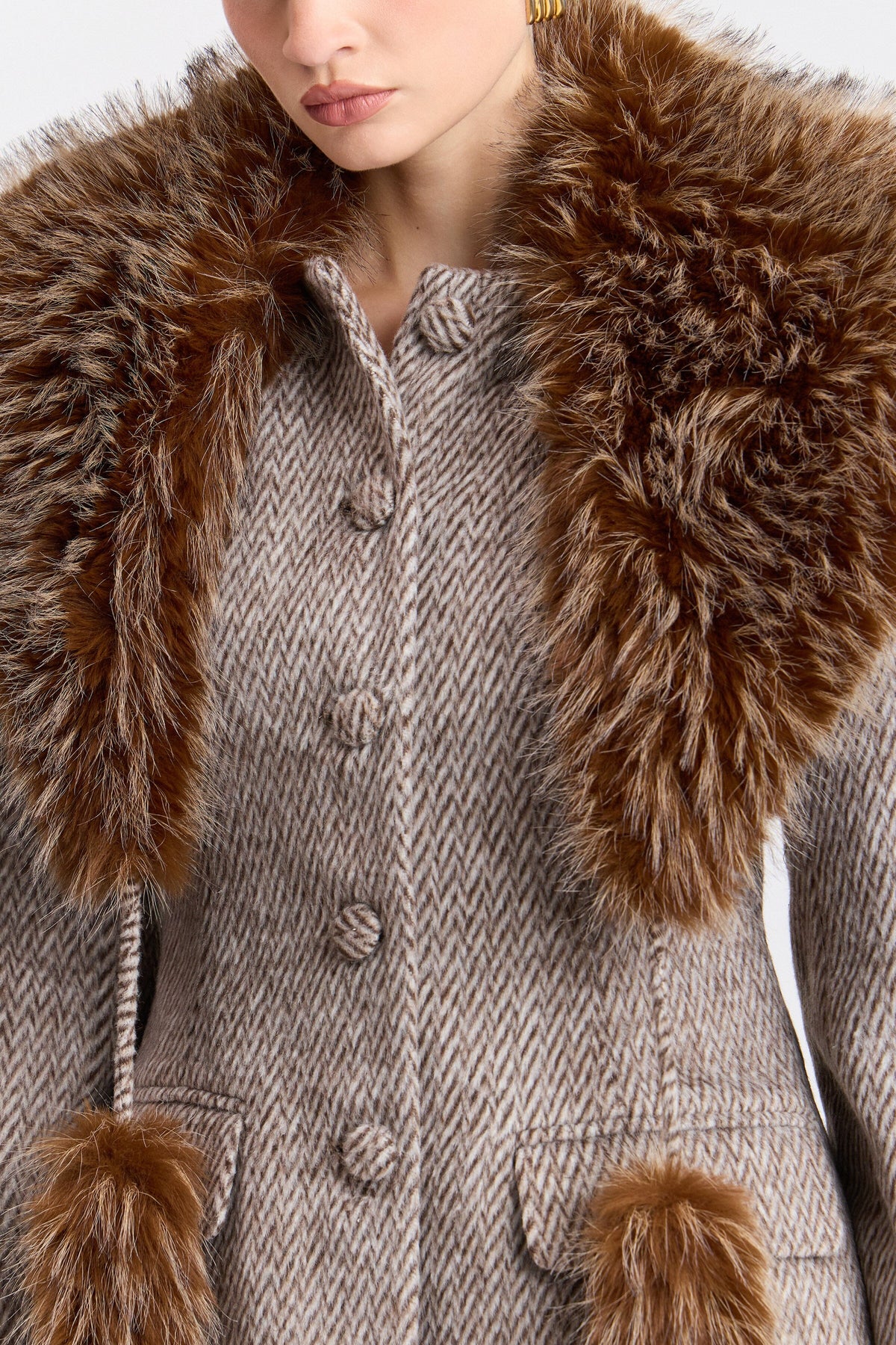 Chevron grey structured blazer with a detachable faux fur collar - Shop cute blazer jackets by Avec Les Filles.