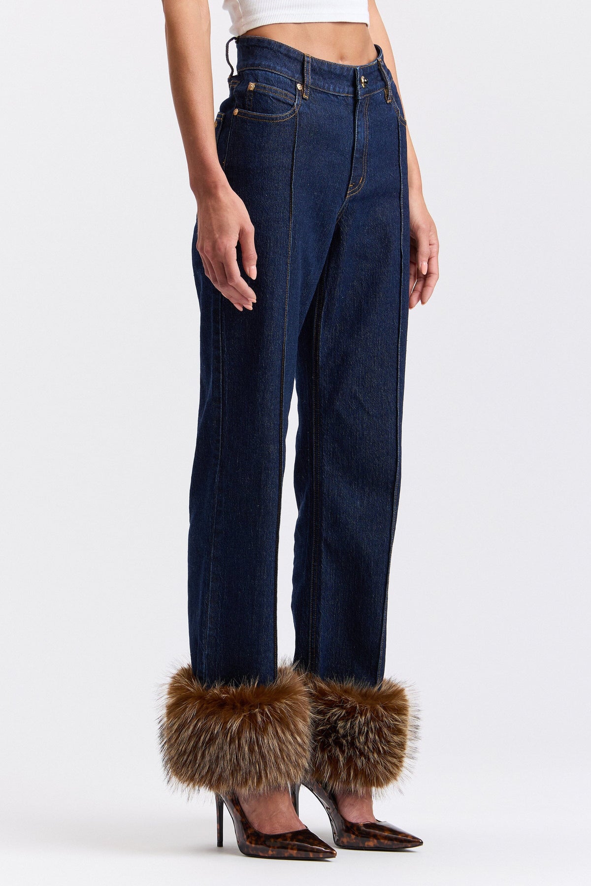 Stretch cotton Indigo blue jeans straight high rise with pockets - Shop cute denim jeans by Avec Les Filles.