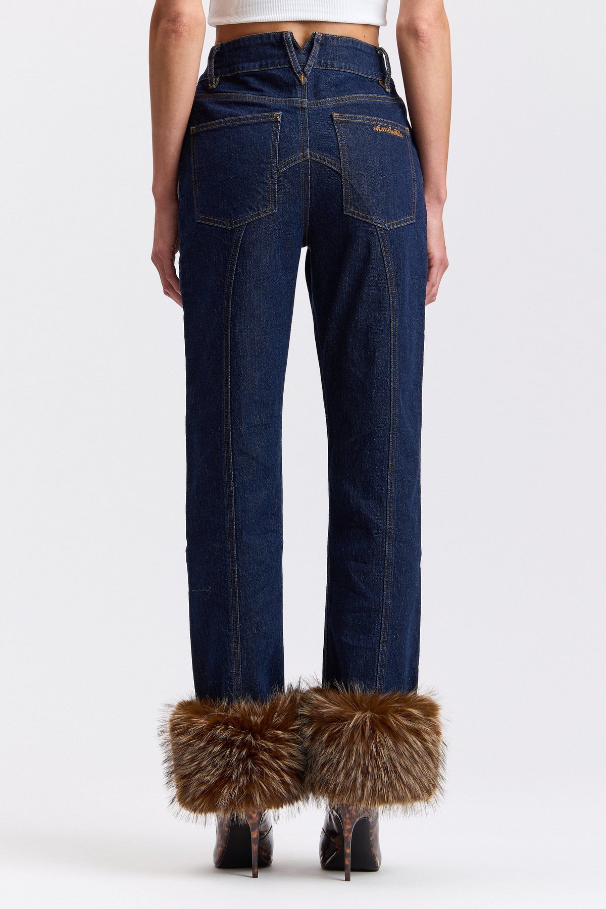 Indigo blue women's high waisted straight jeans with pockets - Shop designer denim jeans by Avec Les Filles.