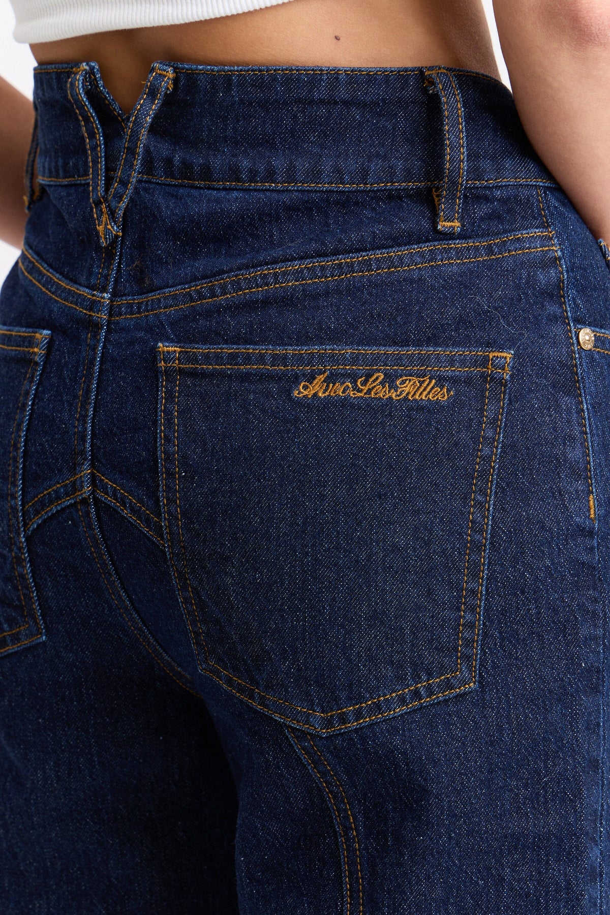 Stretch cotton Indigo blue high waist straight jeans with pockets - Shop cute denim jeans by Avec Les Filles.